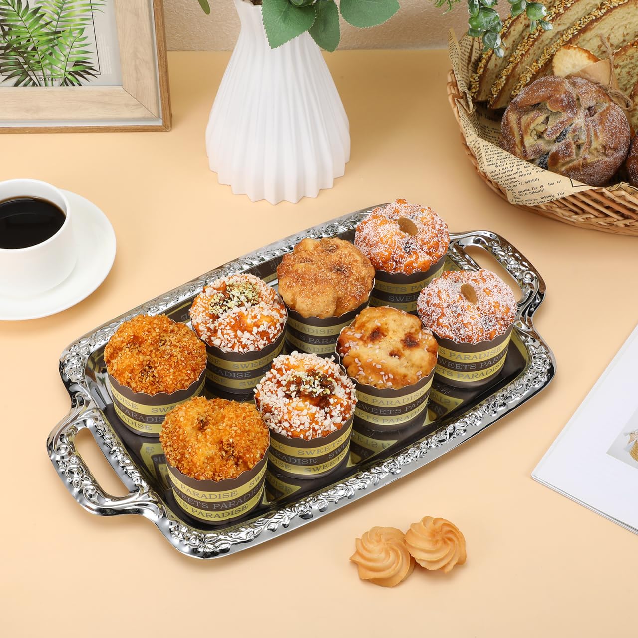 Cabilock 1Pc Elegant Metal Serving Tray Multi Purpose Dining Tableware for Food Storage Nordic Style Plate for Home Kitchen Living and Dining Use