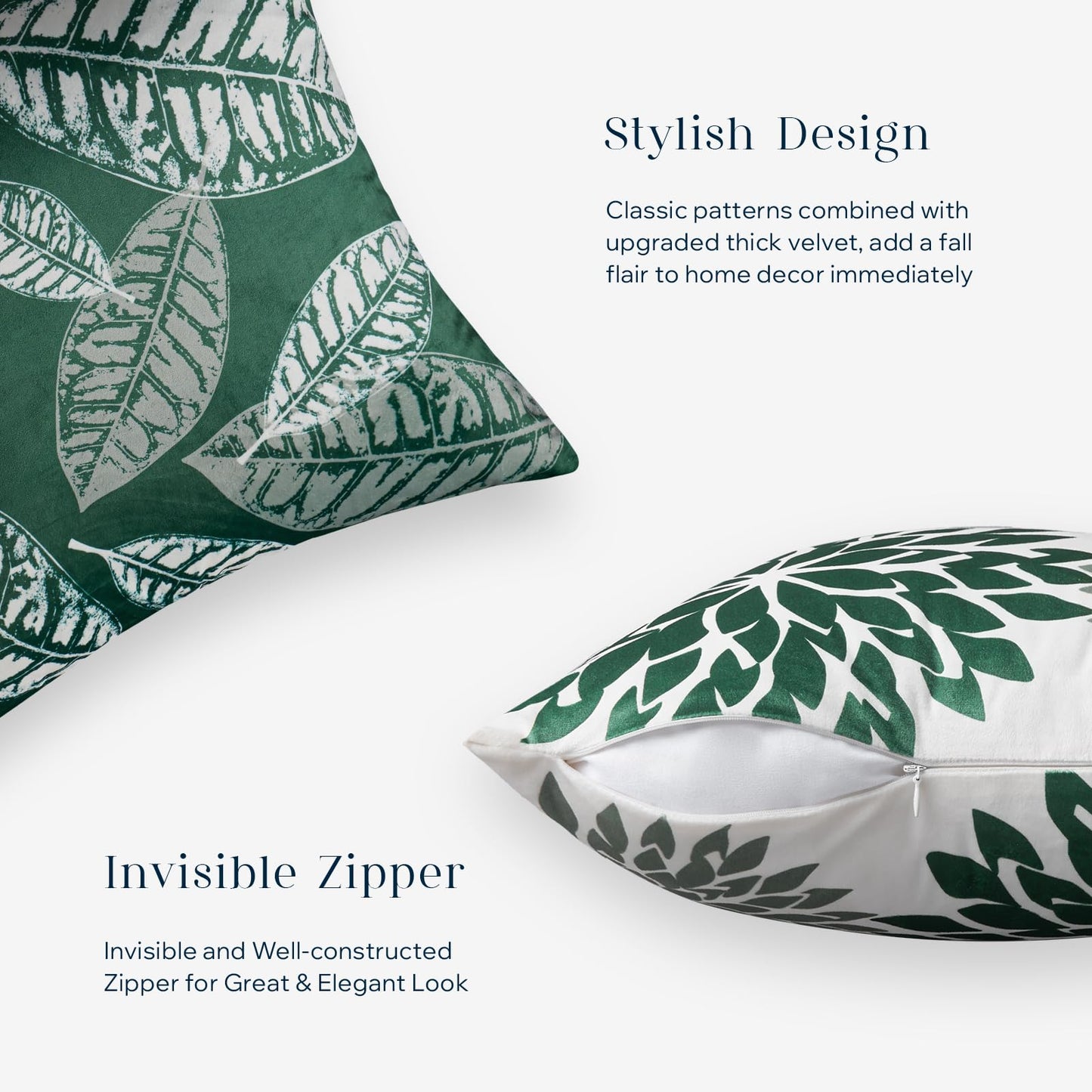 Phantoscope Set of 4 New Living Series Leaf Geometric Throw Decorative Velvet Pillow Cover Cushion Cover, Christmas Green 18 x 18 inches 45 x 45 cm