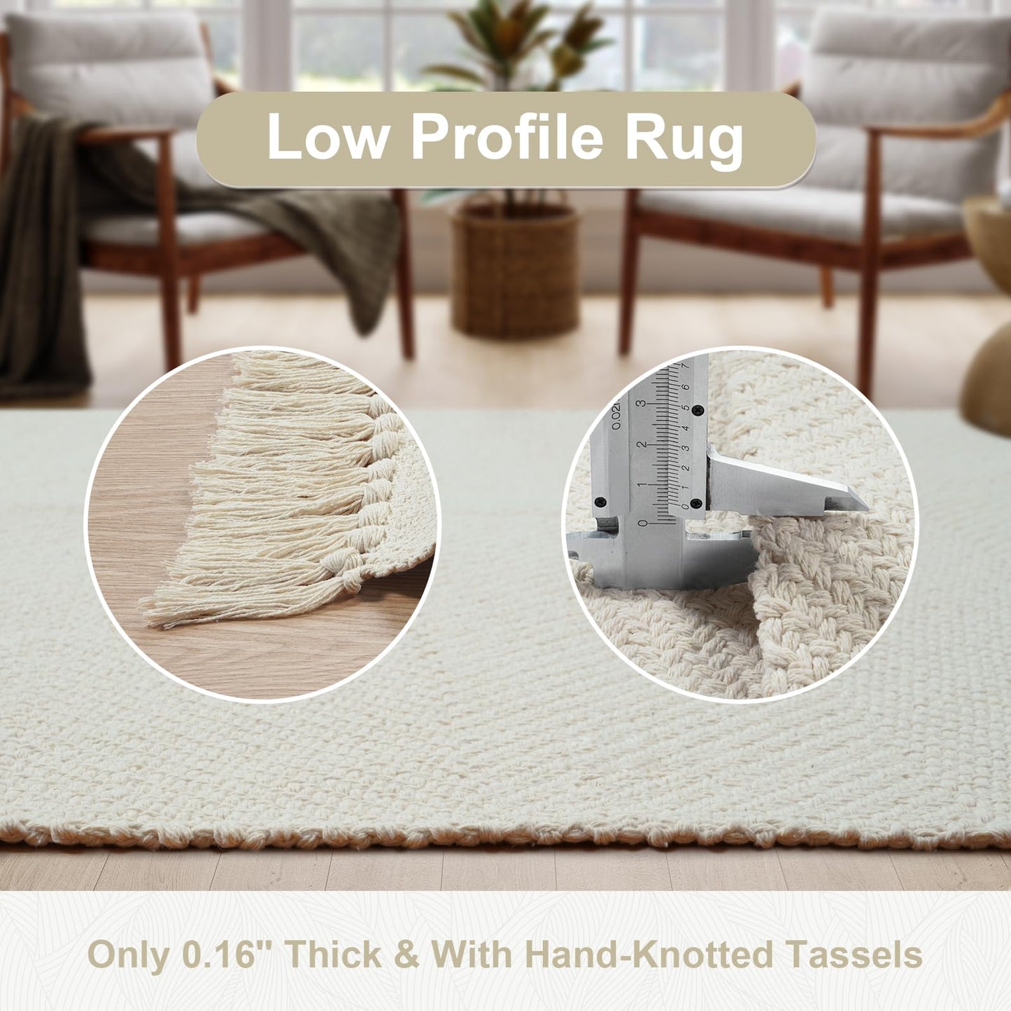 Collive Small Bathroom Rug, 2' x 3' Hand-Woven Low Profile Front Entryway Rug, White/Beige Cotton Reversible Washable Kitchen Mat Modern Farmhouse Carpet for Foyer Bedroom Back Door Decor