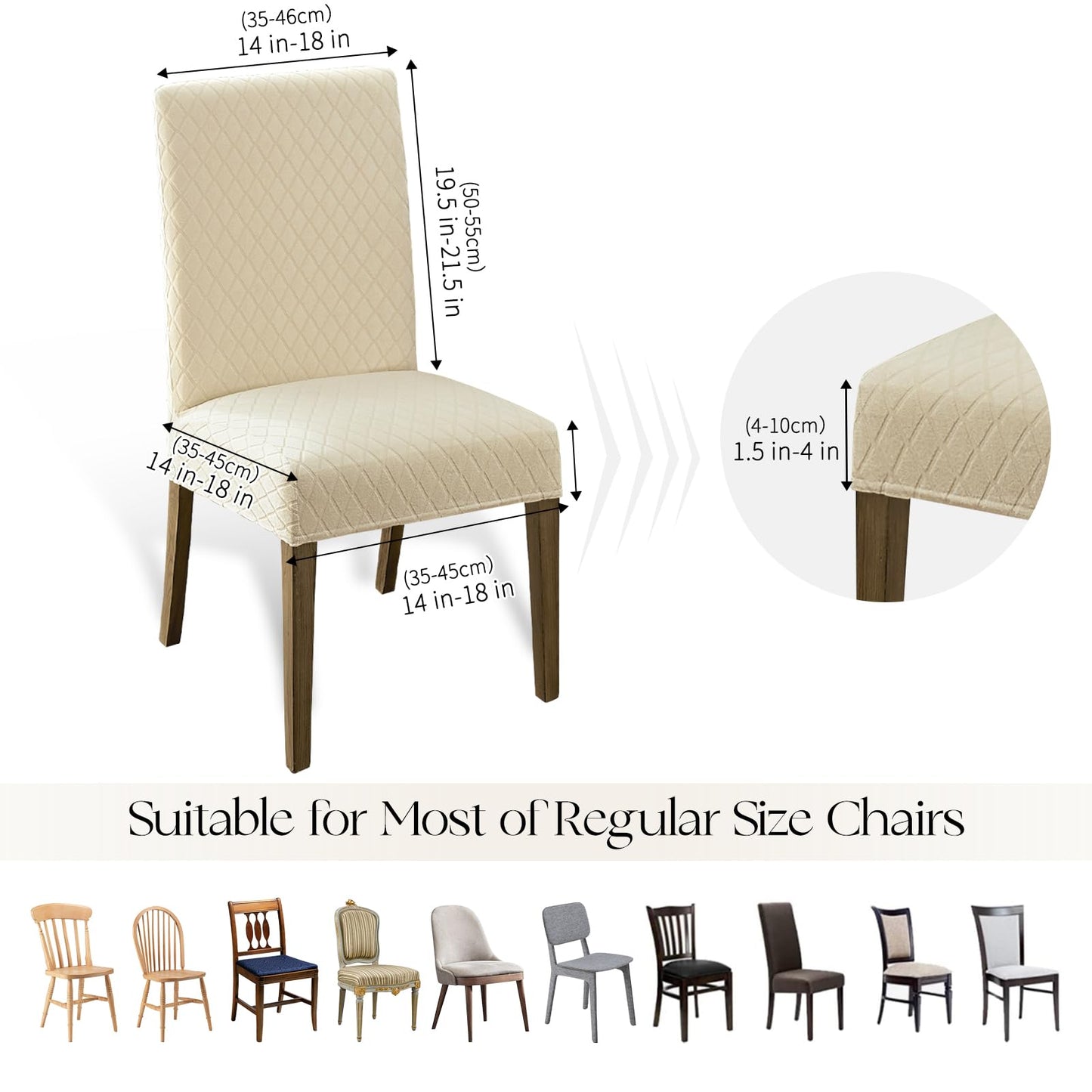 MOSAYT 100% Waterproof Dining Room Chair Covers Set of 6, Super Fit Stretch Jacquard Parson Chairs Slipcovers Removable Washable Chair Seat Protectors for Home, Kitchen, Banquet (Beige)