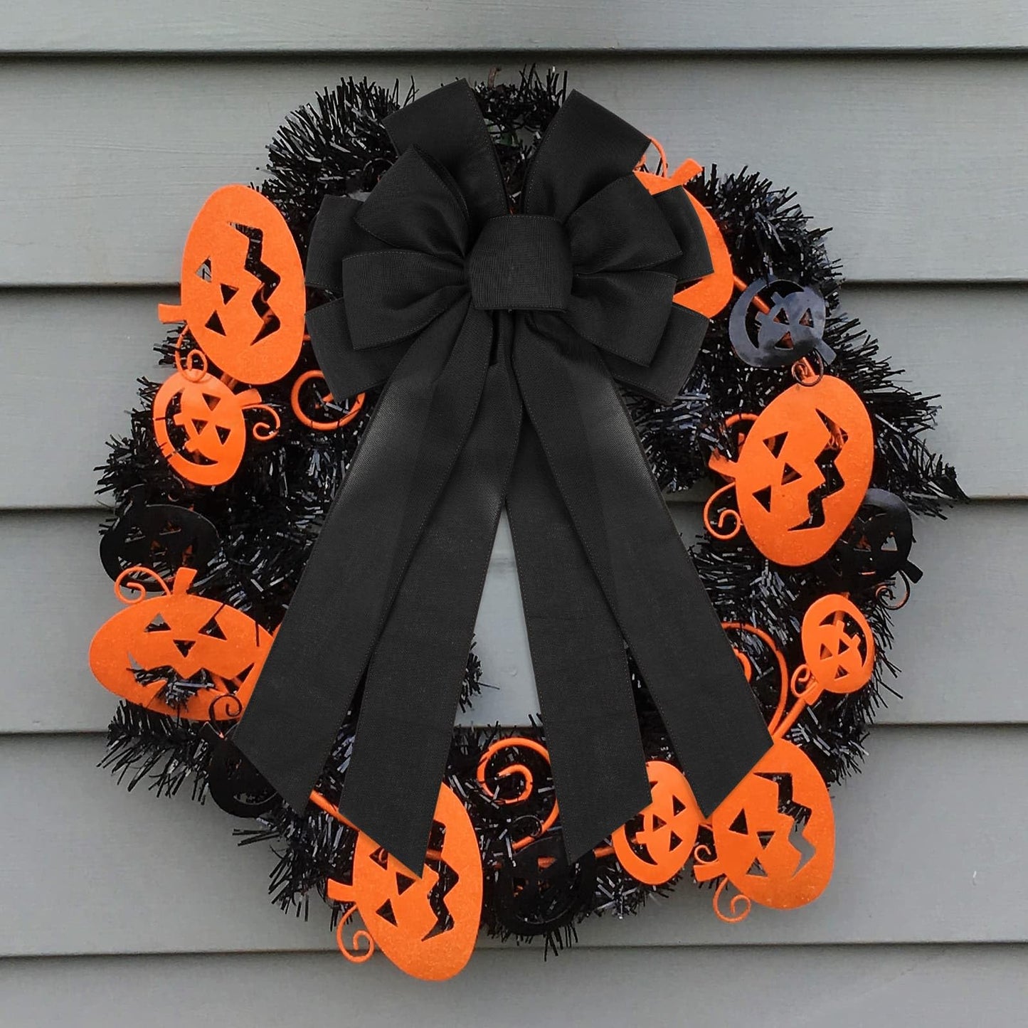 NUVCELKA Black Large Bow for Wreath Tree Topper 11x21 Inch Linen Texture Wired Ribbon Big Bows for Front Door Halloween Farmhouse Decor Gift