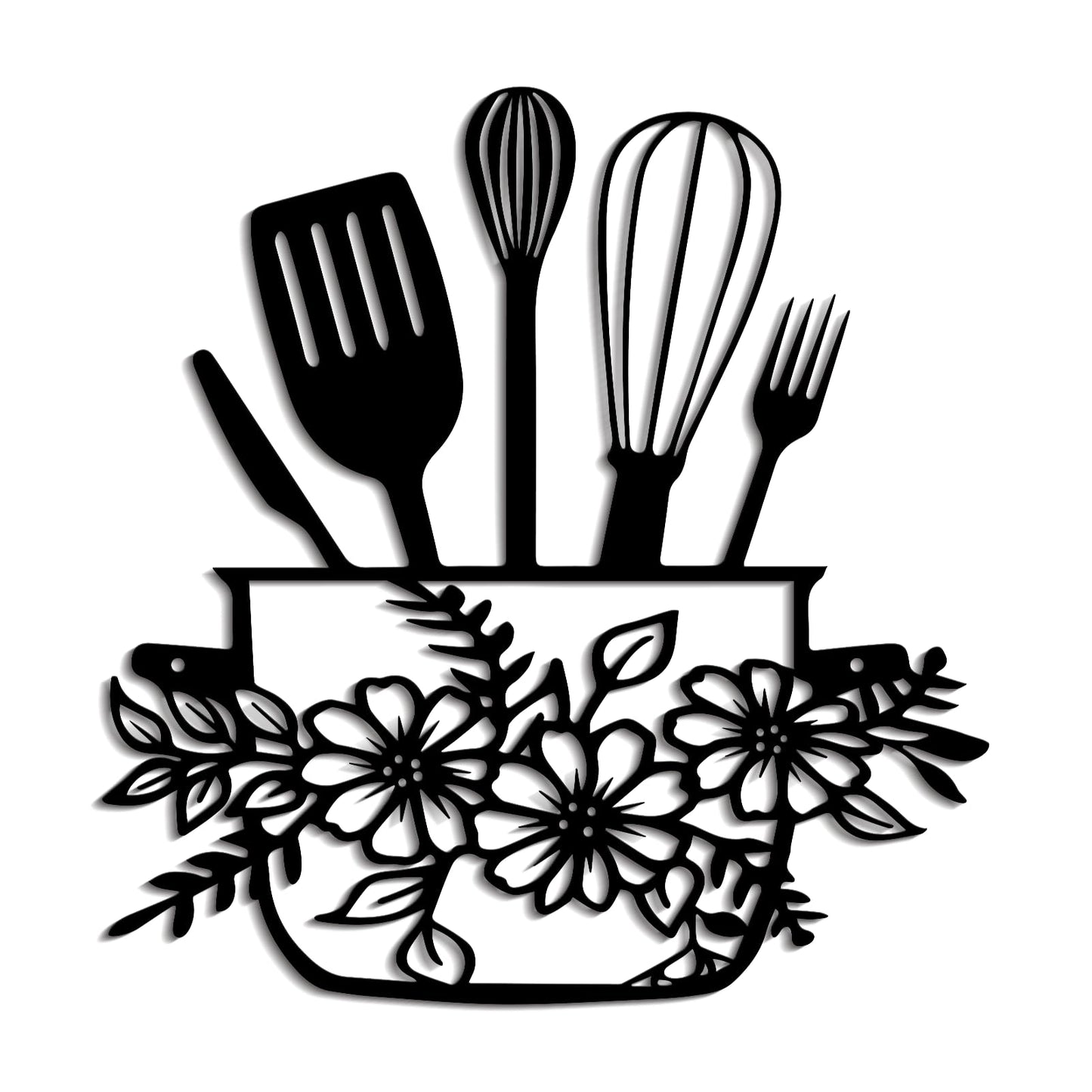 DUOOLN Metal Kitchen Signs Wall Decor, Modern Kitchenware Line Art, Rustic Home Hanging Pictures Country Farmhouse Sign For Mardi Gras Easter Dining Room - Black
