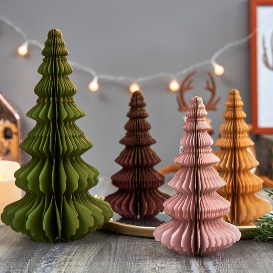 EASY JOY 4 Pcs Christmas Tree Honeycomb Centerpiece Paper Honeycomb 3D Xmas Trees Table Centerpiece Paper Tree Christmas Home Decoration Vintage Christmas Decorations for Home Indoor Xmas Party