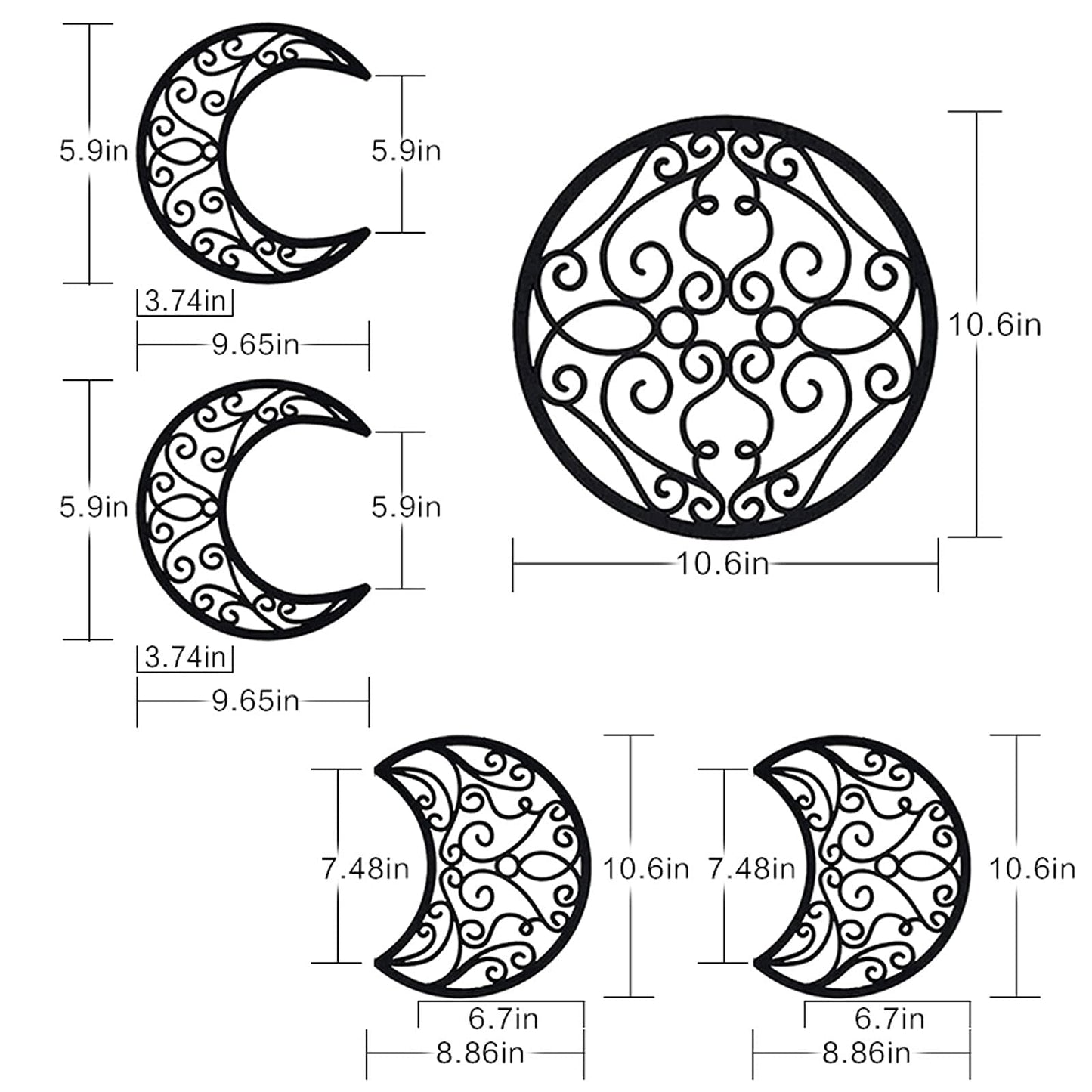 ASMANNA 5 Pieces Moon Decoration Wall Decoration Wooden Moon Phase Wall Hanging Bohemian Style Bedroom Home Wall Decor Bohemian Lunar Aesthetic Art for Bedroom Living Room Dorm Apartment Office(black)