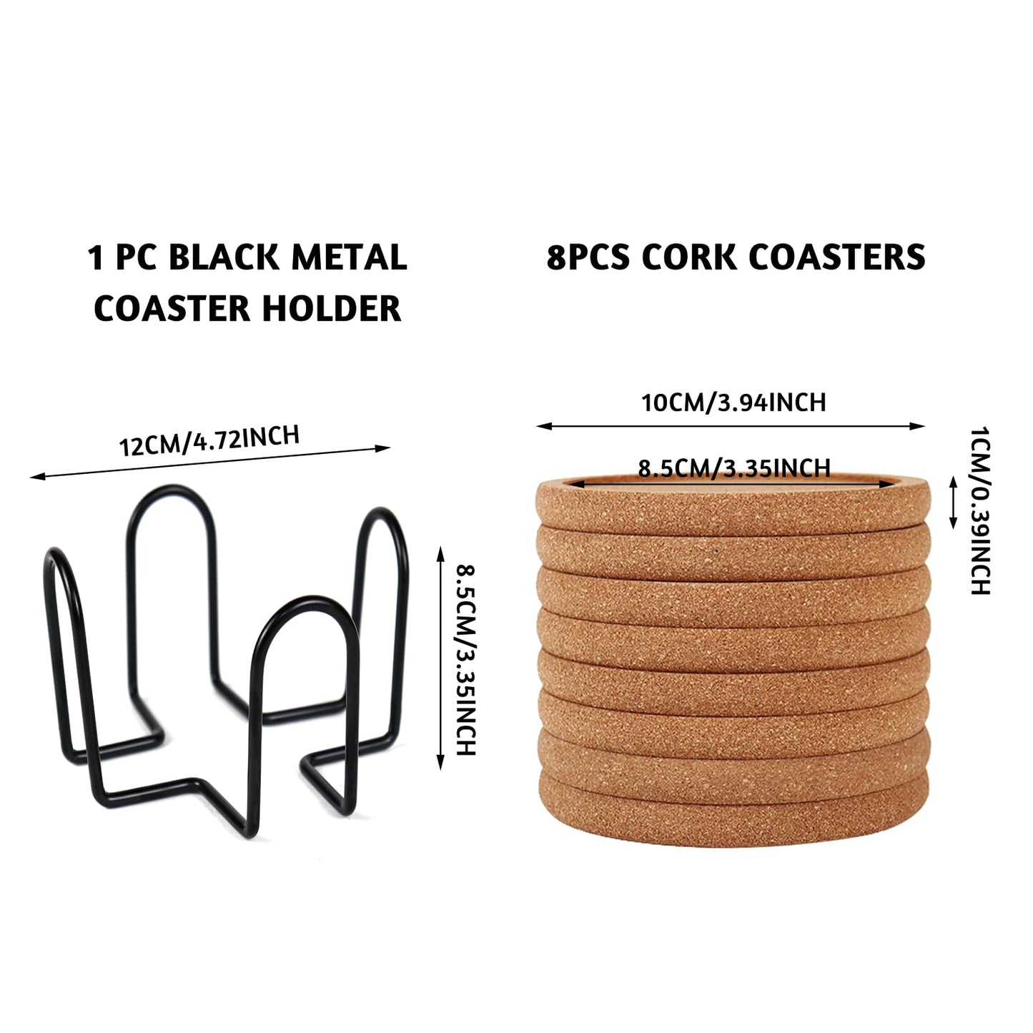 Cork Coasters for Drinks Set of 8 with Holder, Absorbent Round Coasters with Lip, Heat Resistant and Table Protective, 4'' Diameter Suitable for Most Cups, Perfect for Home & Office, Housewarming Gift
