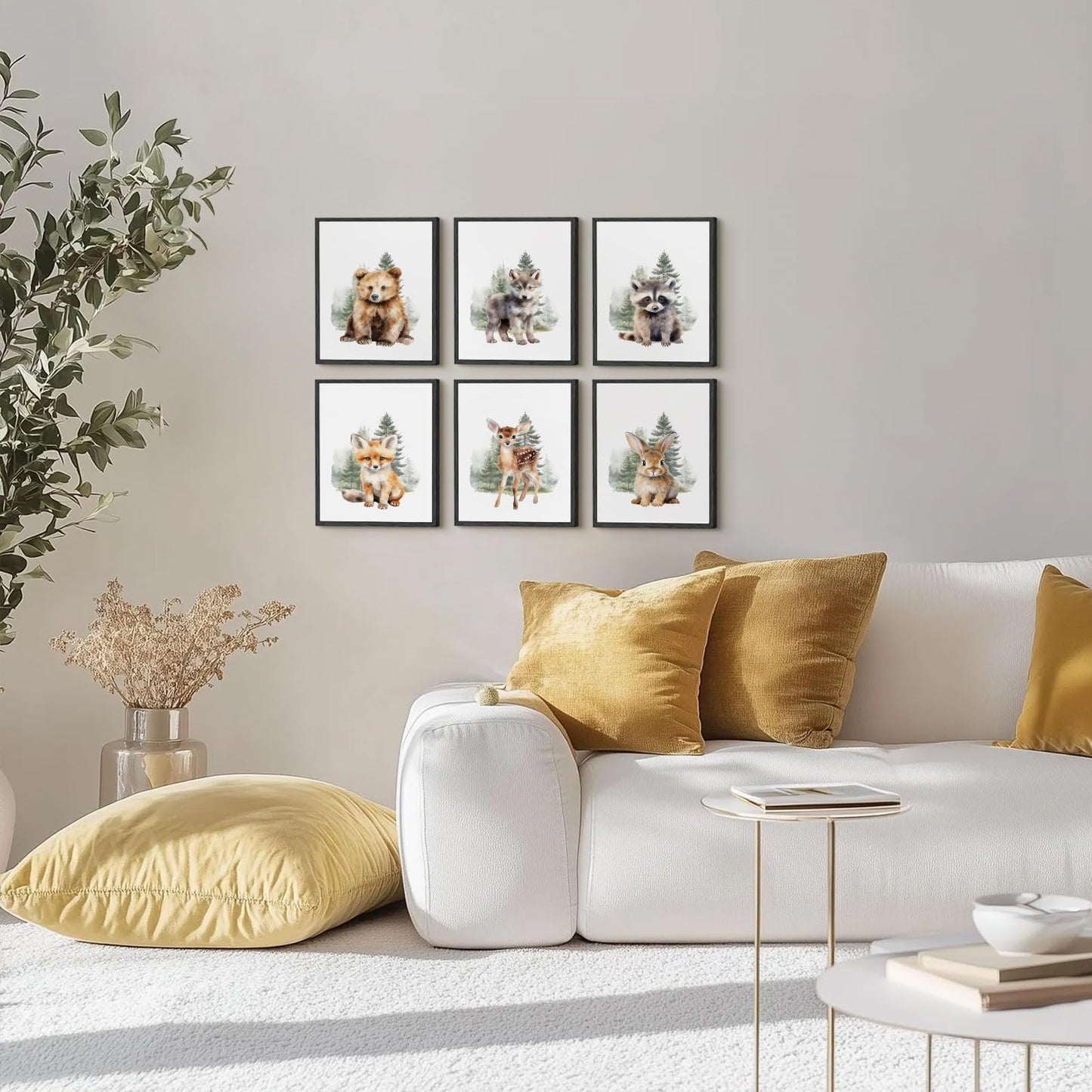 Aroutde 6Pcs Woodland Animal Canvas Wall Art Funny Nursery Room Decor Rabbit Bear Deer Fox Prints Baby Animal Bedroom Picture for Boy Girl Playroom Decoration (8x10 Inch, Unframed)