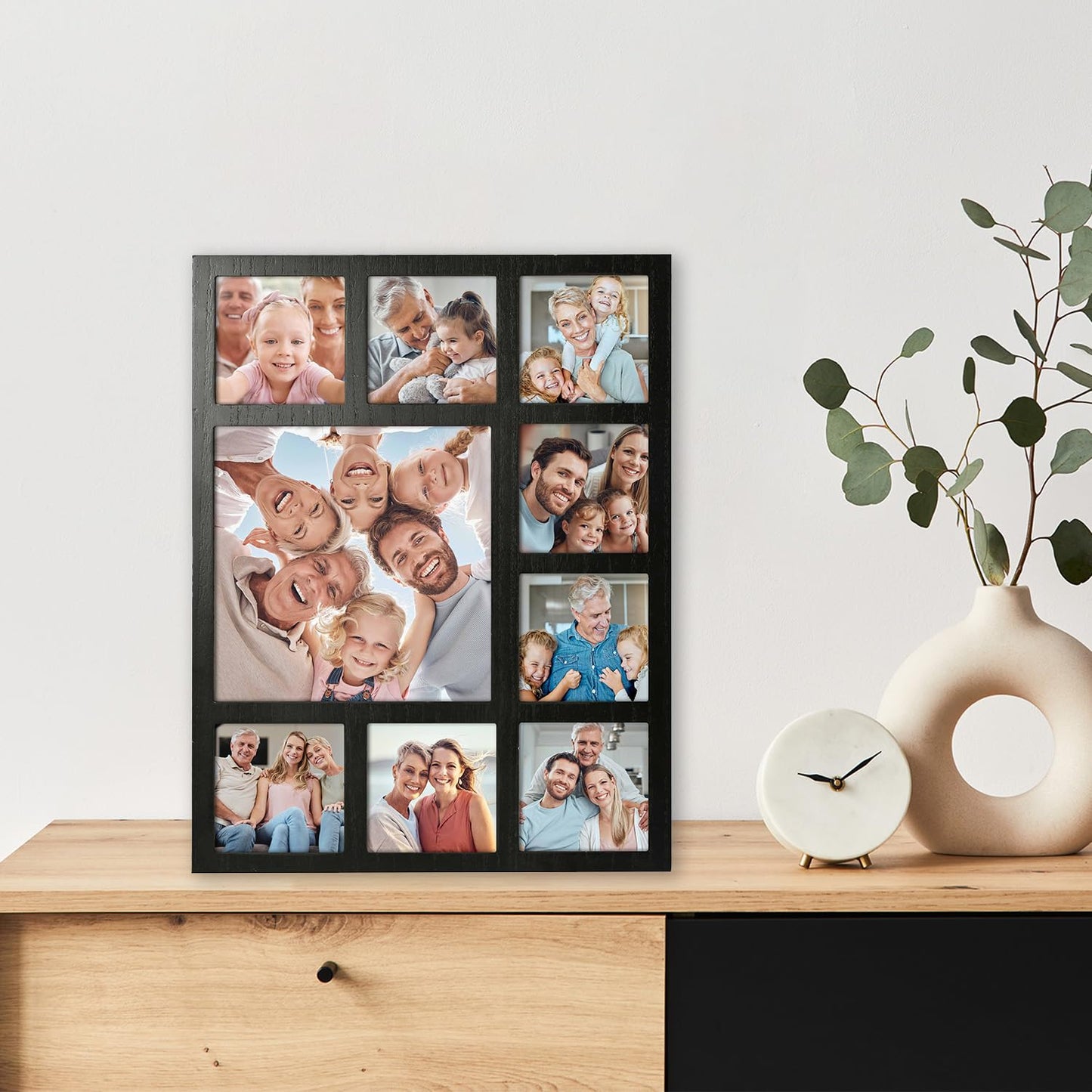 MONT PLEASANT Picture Frame Collage Family Photos Display 4x4 and 8X8-9 Openings Collage Picture Frame for Wall for Tabletop Stand Black Picture Frames Set for Home Decor Family Gifts