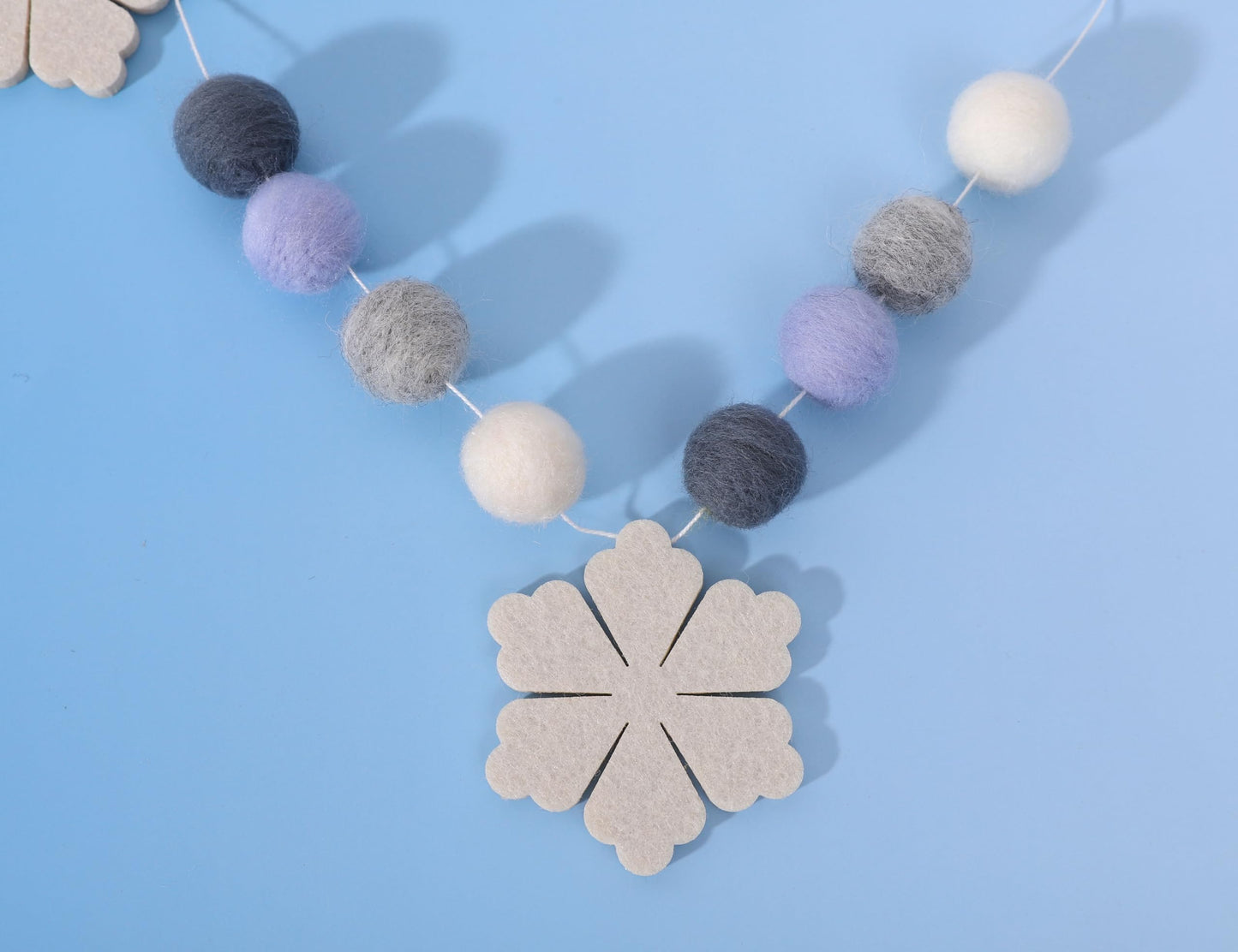 Felt Snowflake Garland - Snowflake Felt Ball Garland, Winter Wall Decor, Christmas Garland, Winter Wonderland Banner