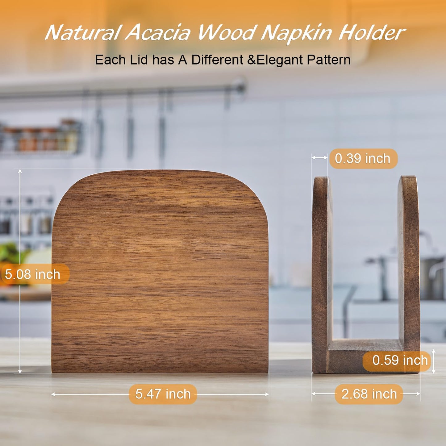 ALELION Acacia Wood Napkin Holder for Table, Wooden Upright Napkin Holders for Kitchen, Standing Napkin Dispenser for Kitchen Dining Room Party Cocktail Outdoor Use