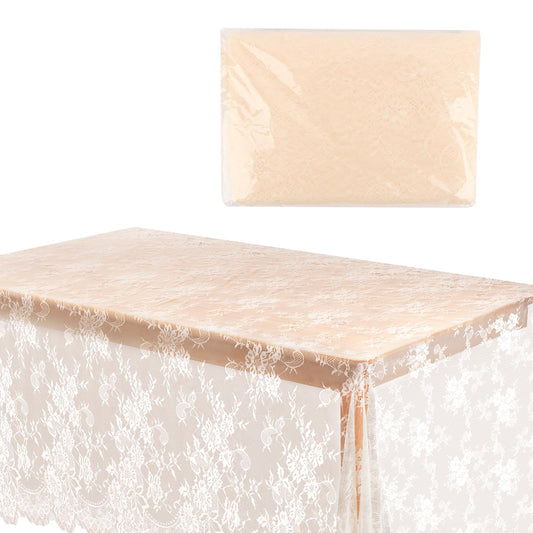 Fowecelt Ivory Lace Tablecloth 60 X120 Inches Vintage Tablecloth Sheer Overlay Rectangle Floral Embroidered Lace Table Cloths for Rustic Boho Wedding Bridal Shower Outdoor Party Reception Decoration