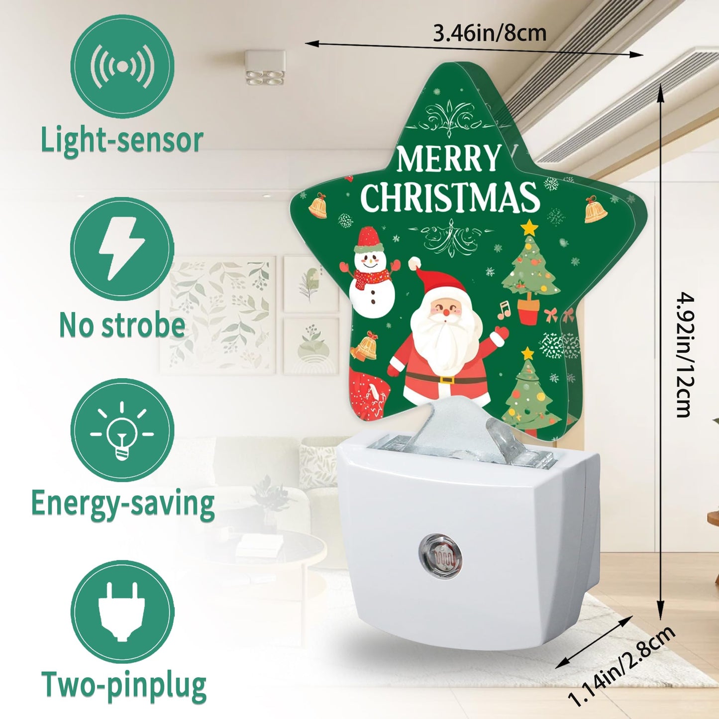 Star Night Light with Dusk to Dawn Sensor, Santa Claus Plug in Night Light for Kids Bedroom Nursery, Soft Warm Glow Lamp for Hallway Bathroom Energy Saving