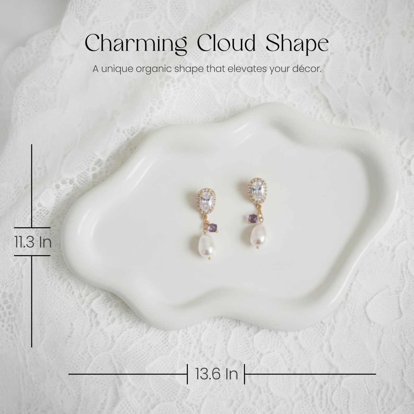 B33 BALTIC33 Cloud Ceramic Tray, Glossy White Irregular Jewelry Dish, Luxury Ceramic Ring Holder and Vanity Organizer, Cloud Trinket Plate for Keys, Perfume, or Nightstand Decor