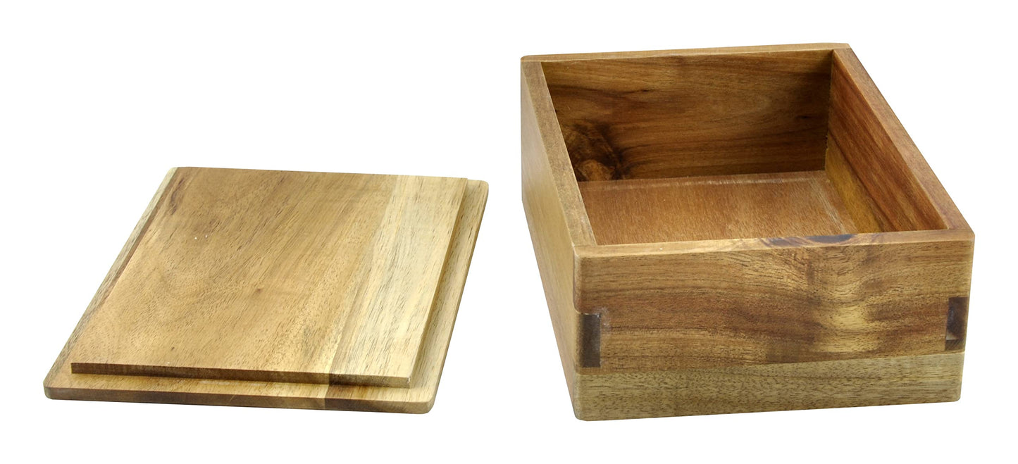 Spiretro Wooden Storage Box with Lid, Stash Box, Keepsake Chest to Organize Jewelry, Coins, Cards, Small Treasure, Handmade Natural Acacia Decorative Crate, Brown- 8 x 6 x 3 inches