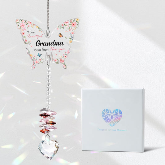 Gifts for Grandma for Mothers Day, Grandma Birthday Gifts, Grandma, Gift for Grandmother Crystal Suncatcher, to My Grandma's Present Hanging Butterfly Crystal Suncatcher Ornament