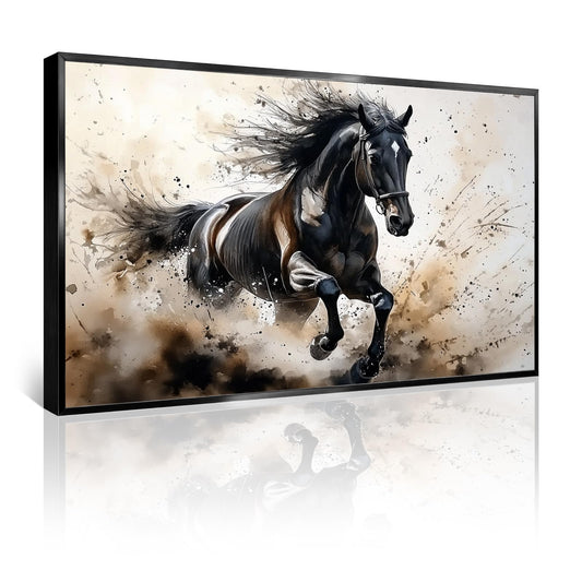 Azatyam Running Horse Wall Art Alloy Framed Picture Vintage Animal Western Equestrian Canvas Print Watercolor Wild Horses Painting Modern Rustic Room for Living Room Bedroom Office Decor 16" x 24"