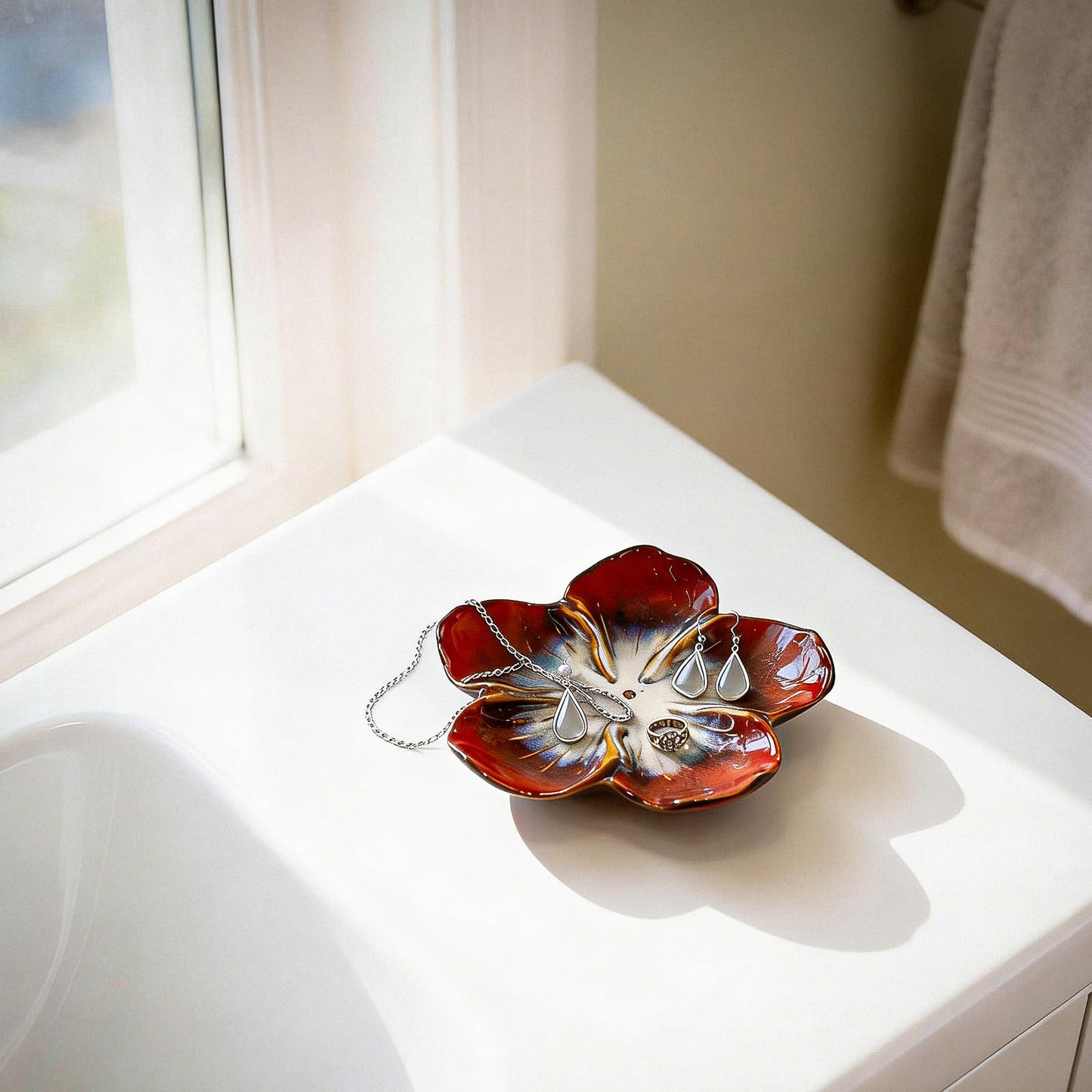 SEEDUSTRY Ceramic Jewelry Tray, Petal Ring Dish, Small Ceramic Jewelry Trinket Holder, Desktop Decoration, Dainty‌ Plate for Rings, Earrings, Necklace, Gifts for Mother Girlfriend Daughter Sister