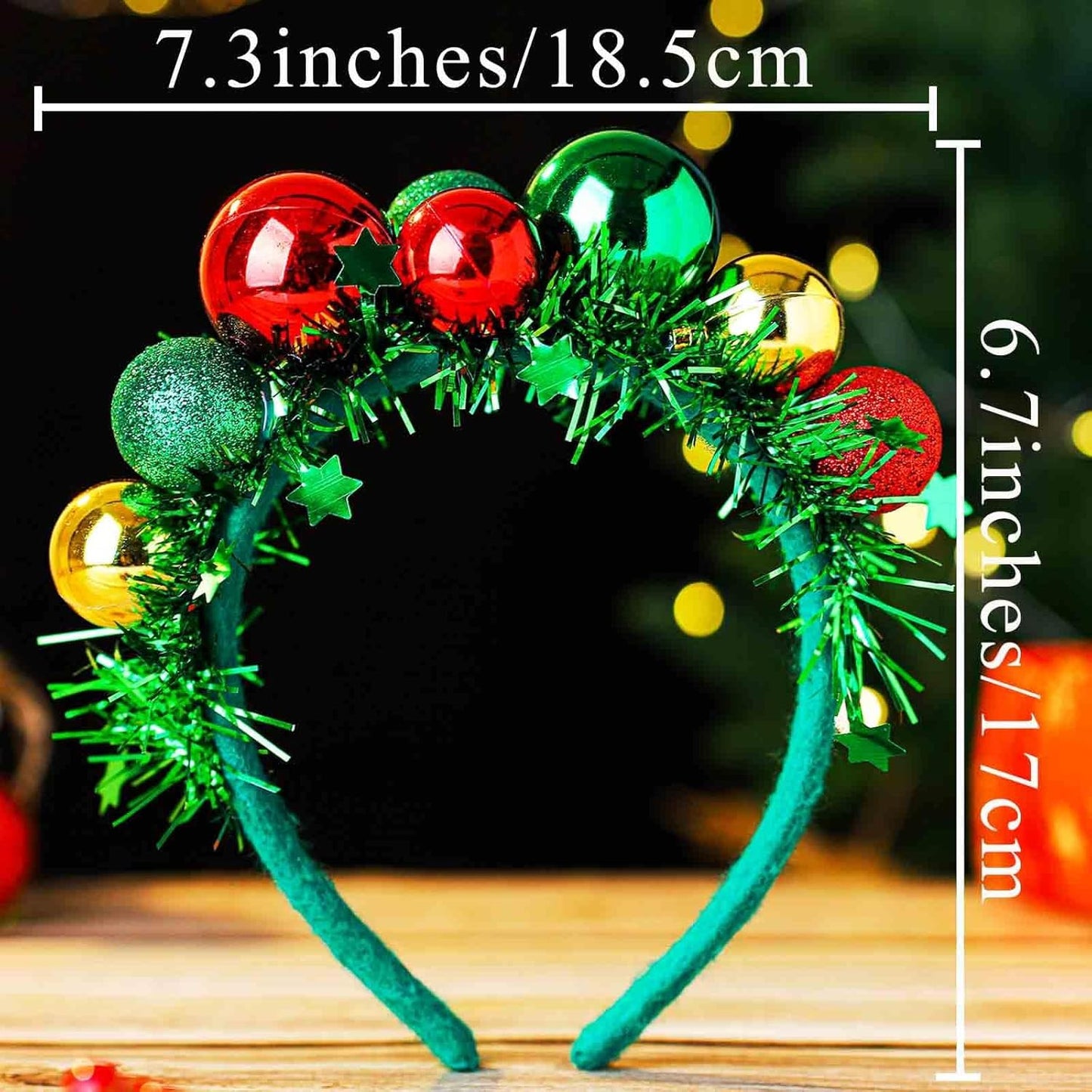 Ankelesz Christmas Headbands for Women, Red Green Balls Hair bands Cute Festive Party Hair Accessories