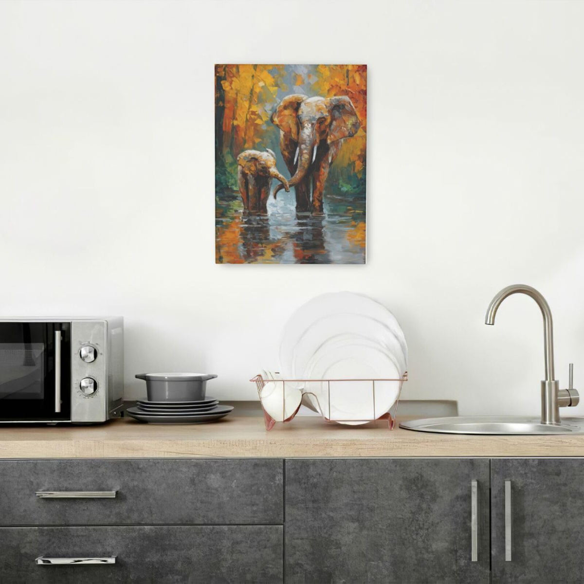 Elephant Wall Art Forest Canvas Wall Decor Pictures Paintings Prints Artwork Framed Decorations For Bathroom Bedroom Living Room Office Gifts 12" x 16"