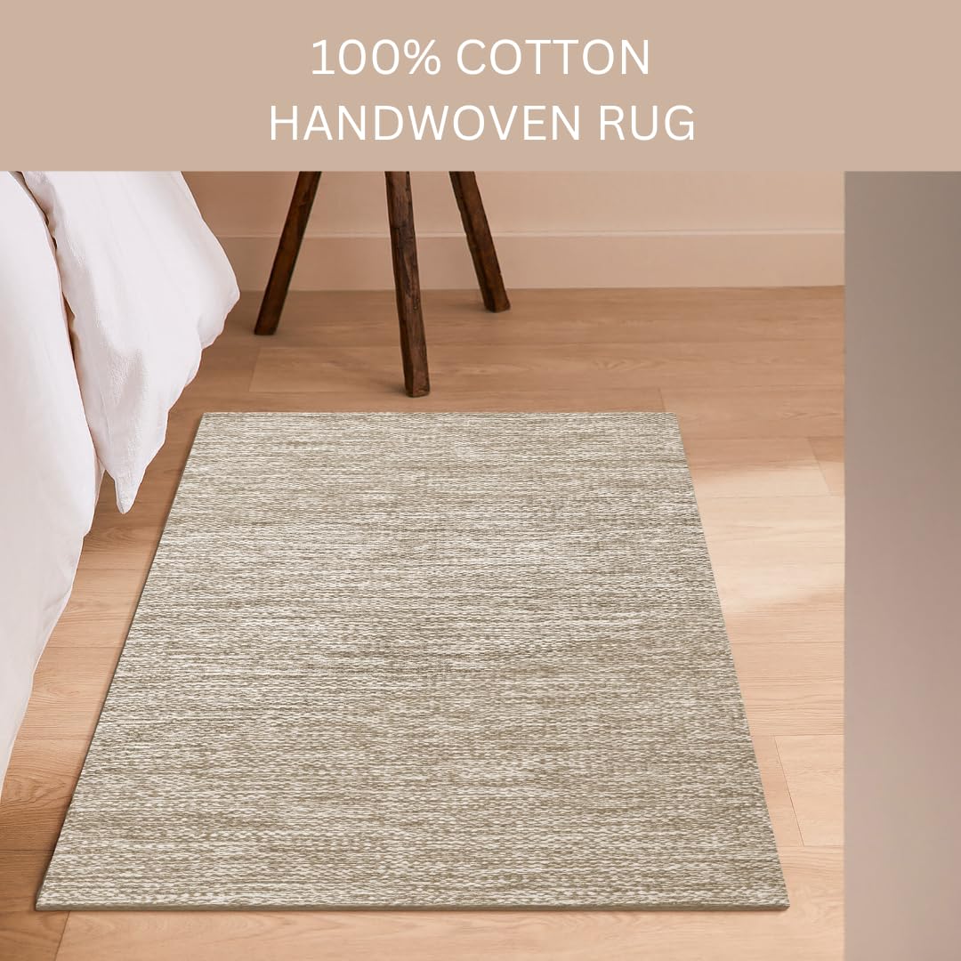 CottonCove Hand Woven Area Rug 2x3 Feet - Rustic Farmhouse Boho Accent Rug for Living Room Bedroom Kitchen Entryway Floor Mats - Ideal for High Traffic Areas 100% Cotton Rag Rug Natural