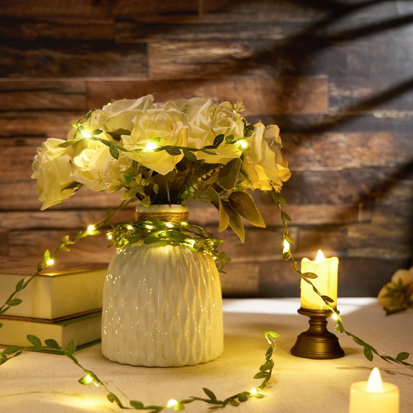 Maffily 2pcs 6.5Ft Green Leaves String Lights 20 LED Fairy Lights Battery Operated Artificial Ivy Leaf Garland with Light for Indoor Home Wall Birthday Wedding Decor