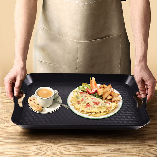 KPROE Plastic Tray with Handles, 2 Pack Multi-Purpose Rectangular Non Slip Restaurant Serving Trays Set for Parties, Coffee Table, Kitchen(9.5x14.6 inch)
