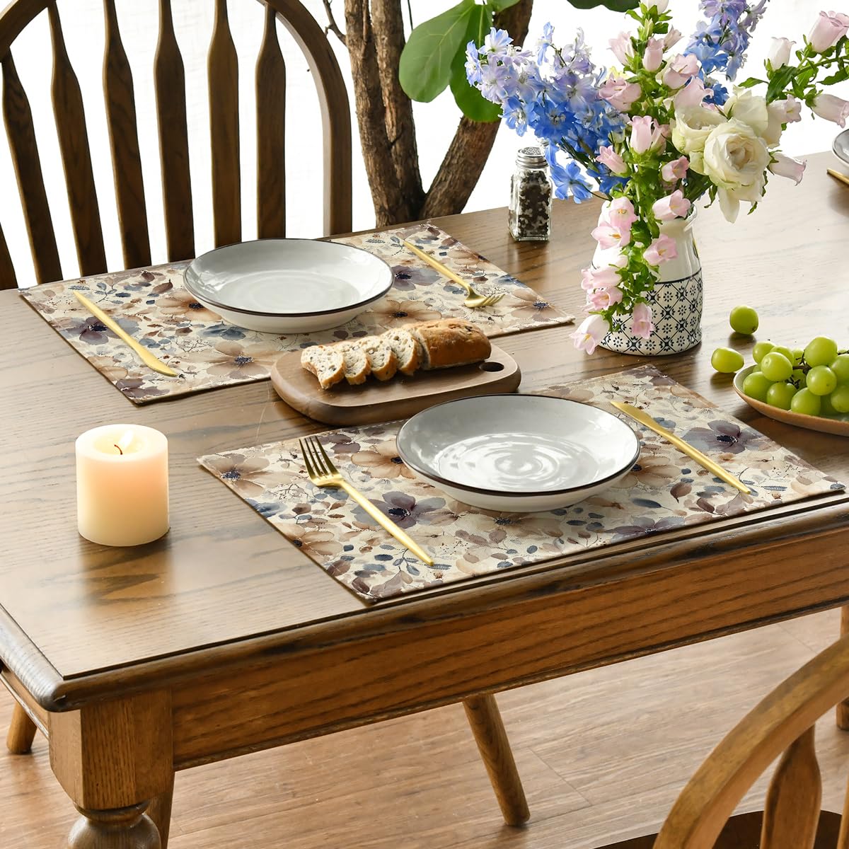 Artoid Mode Poppy Floral Spring Placemats Set of 4, 12x18 Inch Seasonal Summer Holiday Table Mats for Party Kitchen Dining Decoration