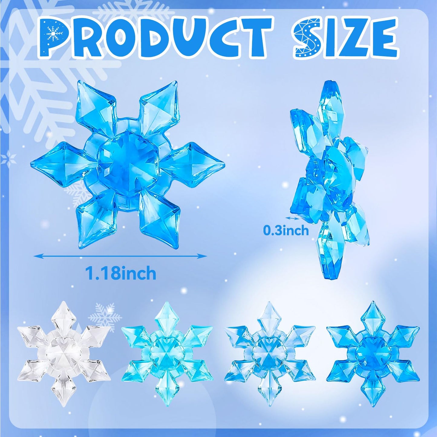 BOARDFEB 120Pcs Winter Acrylic Snowflake Ornaments 3D Blue Translucent Snowflake Crystals Gems Christmas Xmas Pendant Beads DIY Crafts for Vase Filler, Party Wedding Arts Crafts Decoration