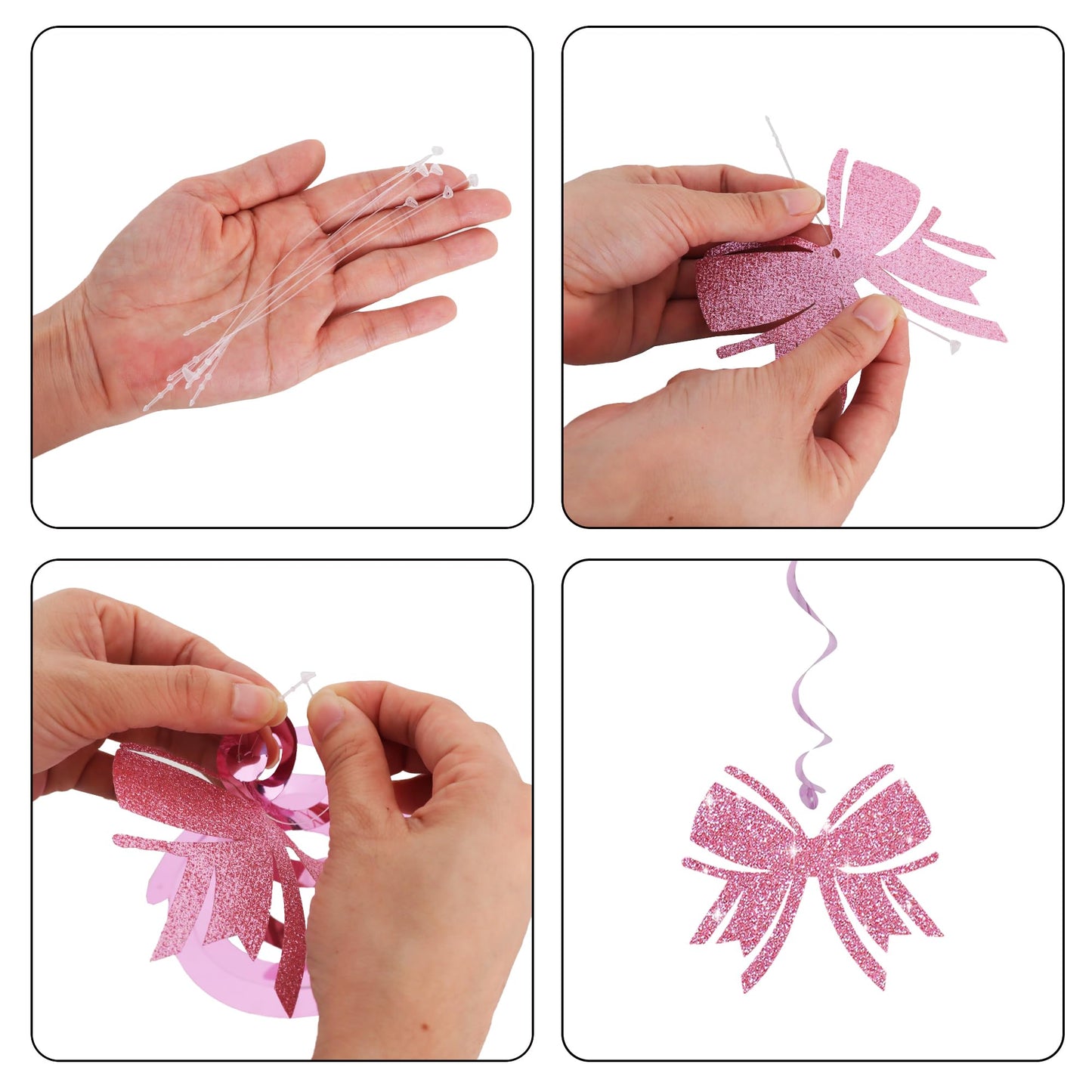 BEISHIDA Pink Bow Party Hanging Swirls Decorations, 18PCS Glitter Bow Party Decorations for Birthday Wedding Baby Shower Bachelorette Supplies