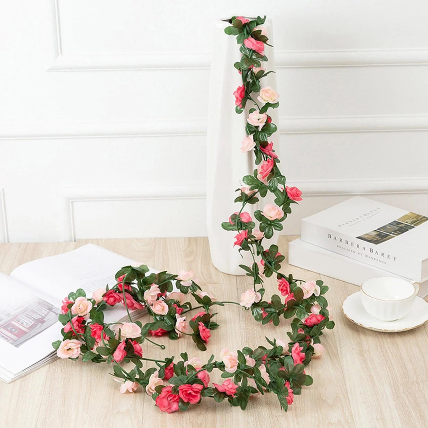 BLEUM CADE 2Pcs 16.4Ft Flower Garland Artificial Rose Vines for Bedroom, Cute Fake Hanging Flower Vines Floral Garland Decorations for Wedding Party Wall Room Decor Aesthetic