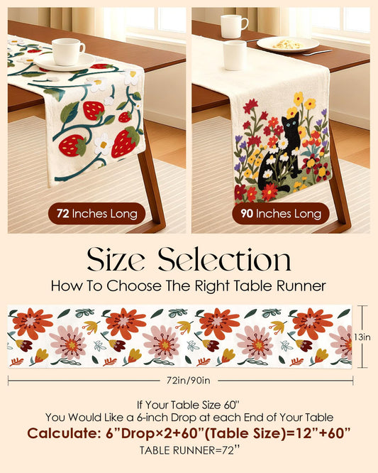 Kokaaee Canvas Embroidered Table Runner - 13"x 72" Coffee Table Runner for Living Room Tablerunner for Dining Room Washable Colorful Kitchen Island Counter Decor Housewarming Gift, Colorful Flower