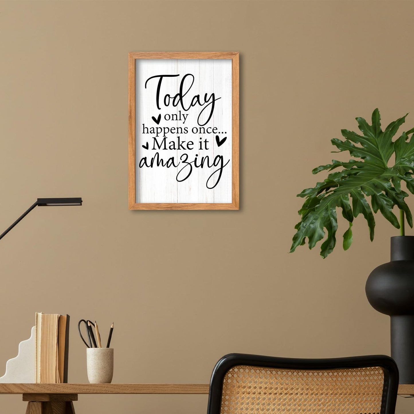 AuraPeak Today Only Happens Once Make It Amazing Inspirationa Quotes Office Wall Decor, Motivational Sayings Frame Rustic Home Living Room Laundry Room Wall Art Hanging (Wood 16"×10")