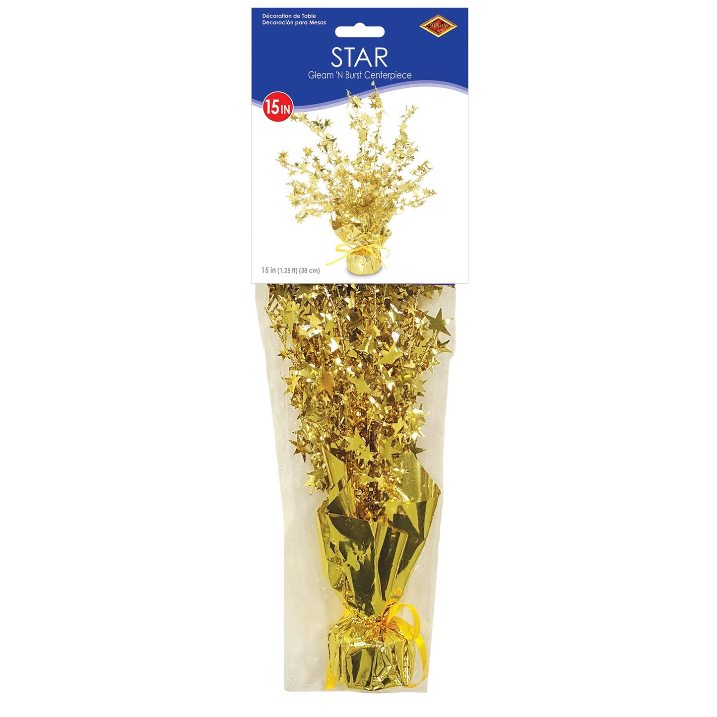 Beistle Star Gleam 'N Burst Centerpiece, 15", Gold Metallic Foil Table Decoration for Birthdays, Weddings, New Year's Parties, Awards Night and Special Events
