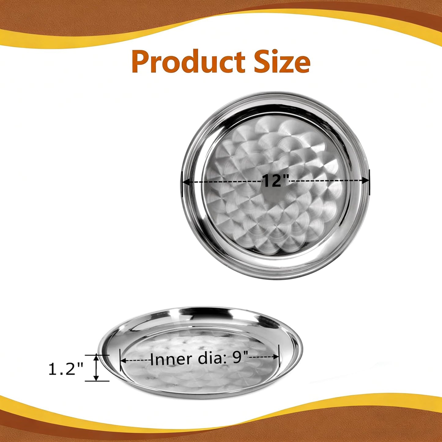 CEZOOWYEX 8 Pack Stainless Steel Round Serving Tray, 12 Inch Silver Oven Baking Tray, Dishwasher Safe Sturdy Metal Display Tray for Coffee Table, Bar, Party, Club, Home, Ottoman