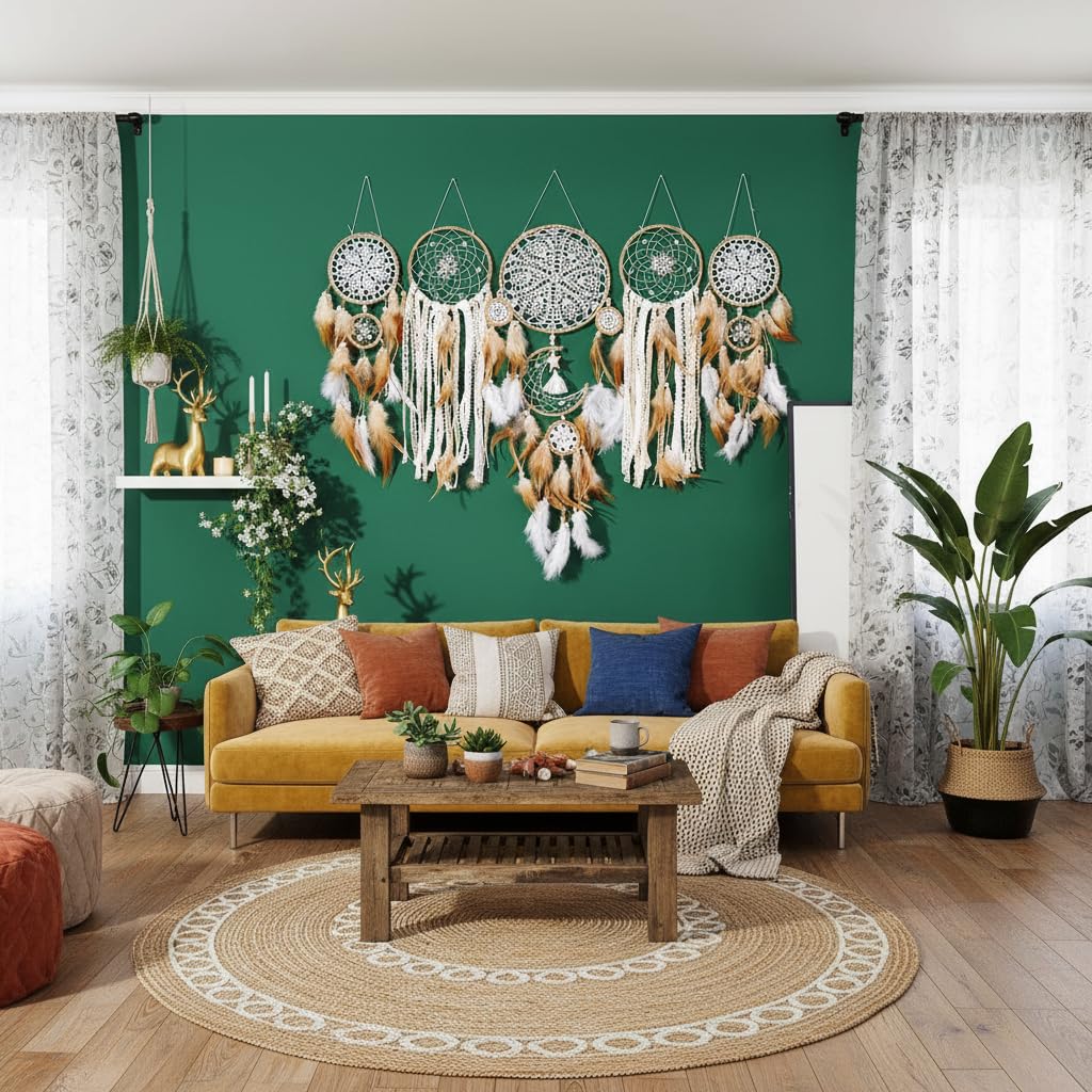 Dream Catchers Boho Wall Decor Moon and Sun Feather Handmade Traditional Dream Catcher Wall Hanging Decor for Kids Bedroom Adult Living Room Home Bohemian Decorations (Camels Set)