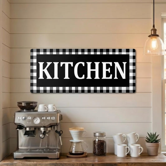 Jetec Kitchen Sign Buffalo Plaid Wooden Black and White Wall Decor 13.8" x 5.1" Rustic Checkered Wall Sign Vintage Farmhouse Kitchen Decor for Home Pantry Dining Room Restaurant Coffee Shop