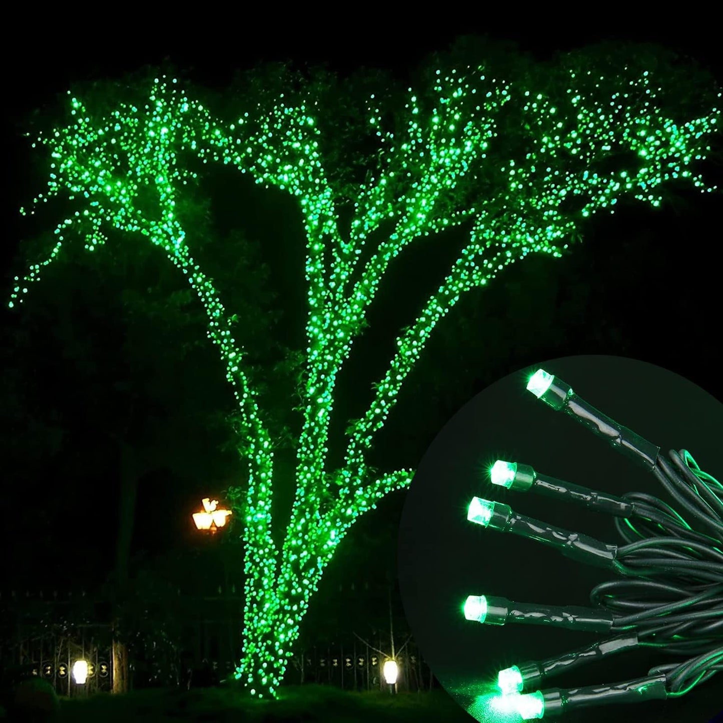 Joomer Green Solar String Lights, 39FT 100LED Waterproof Outdoor Lights with 8 Modes Twinkle Fairy Light for Garden, Patio, Yard, Tree, Christmas St. Patrick's Day Decor