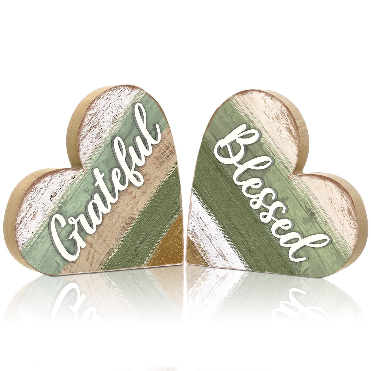 Jetec 2 Pcs Rustic Wooden Heart Table Decor, Daisy Farmhouse Home Decor, Bless This Home & Be Kind Sign for Living Room, Dining Room, Shelf & Mantel, Ideal Housewarming & Birthday Gift(Blessed Style)