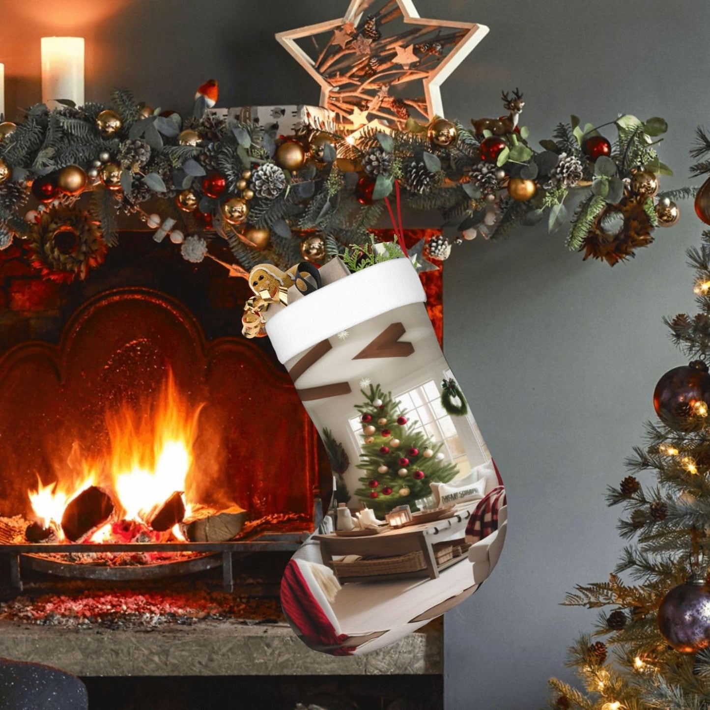 KOPUUYRD Farmhouse Christmas Print Luxurious Holiday Socks,Unique Christmas Socks for Joyful Season,Festive Ornament Classic