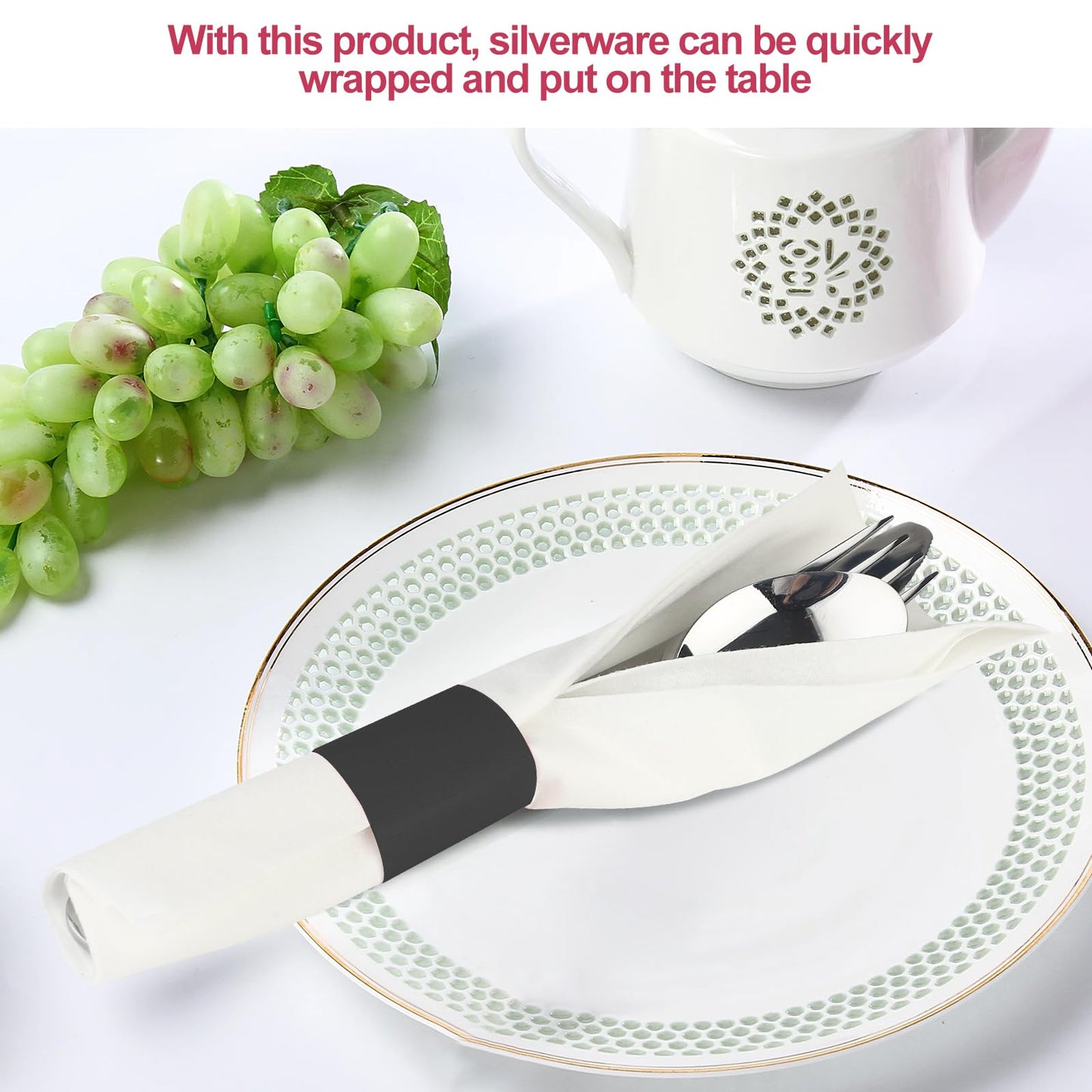 Germiwipe Napkin Bands,Paper Napkin Rings Self Adhesive,Silverware Wraps Band for Restaurant, Family Gathering, Outdoor, Wedding and Holidays (Black - 500pcs)
