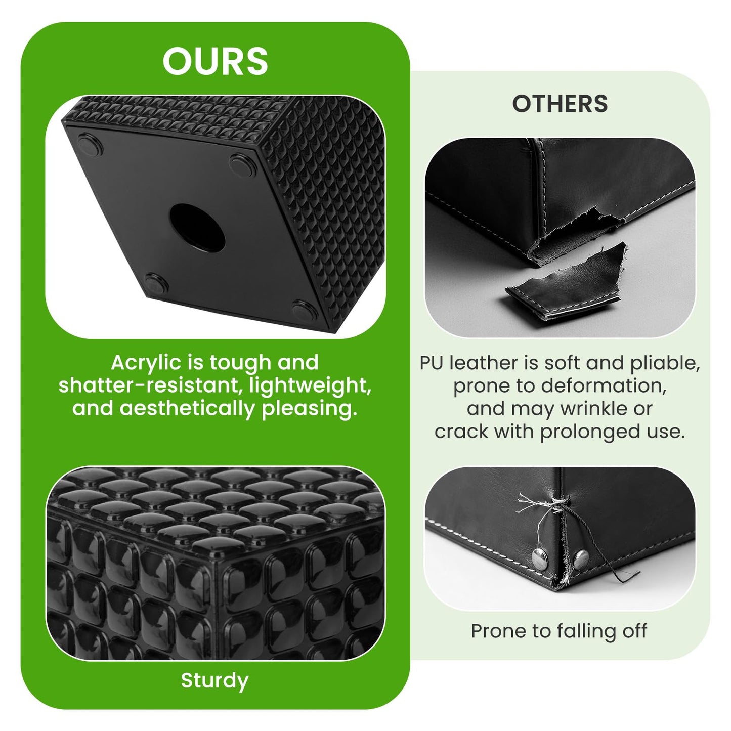 Tissue Box Cover, Black Square Acrylic Tissue Holder, Modern Decorative Facial Tissue Box Vessel Cube Paper Organizer Dispenser for Bathroom, Night Stand, Office, Vanity Countertops