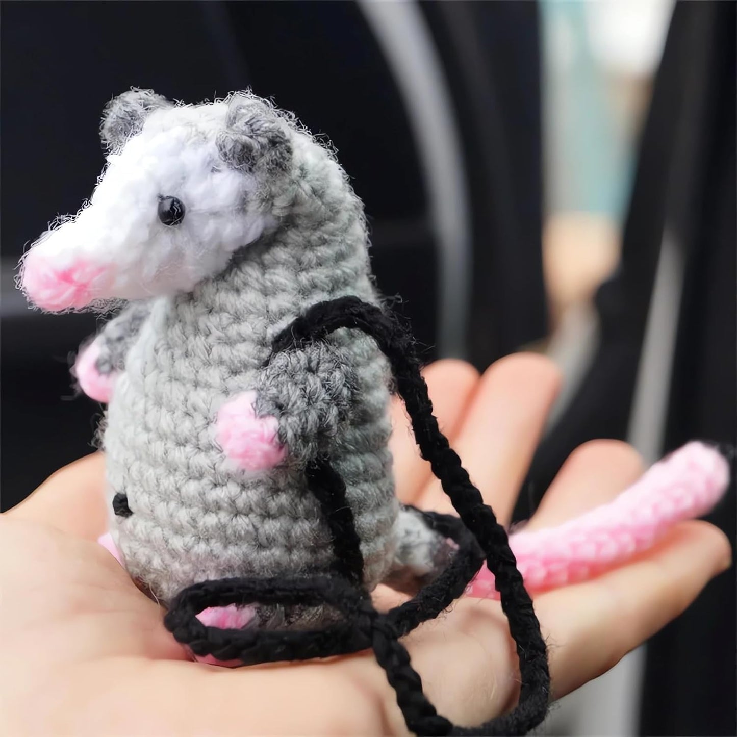 atcryih 2024 New Possum Car Charm, Handmade Crochet Knitted Possum Car Pendant, Opossum Gifts Rearview Mirror Accessory Swinging Car Ornament, Cool Car Dashboard Decorations (A-Down)