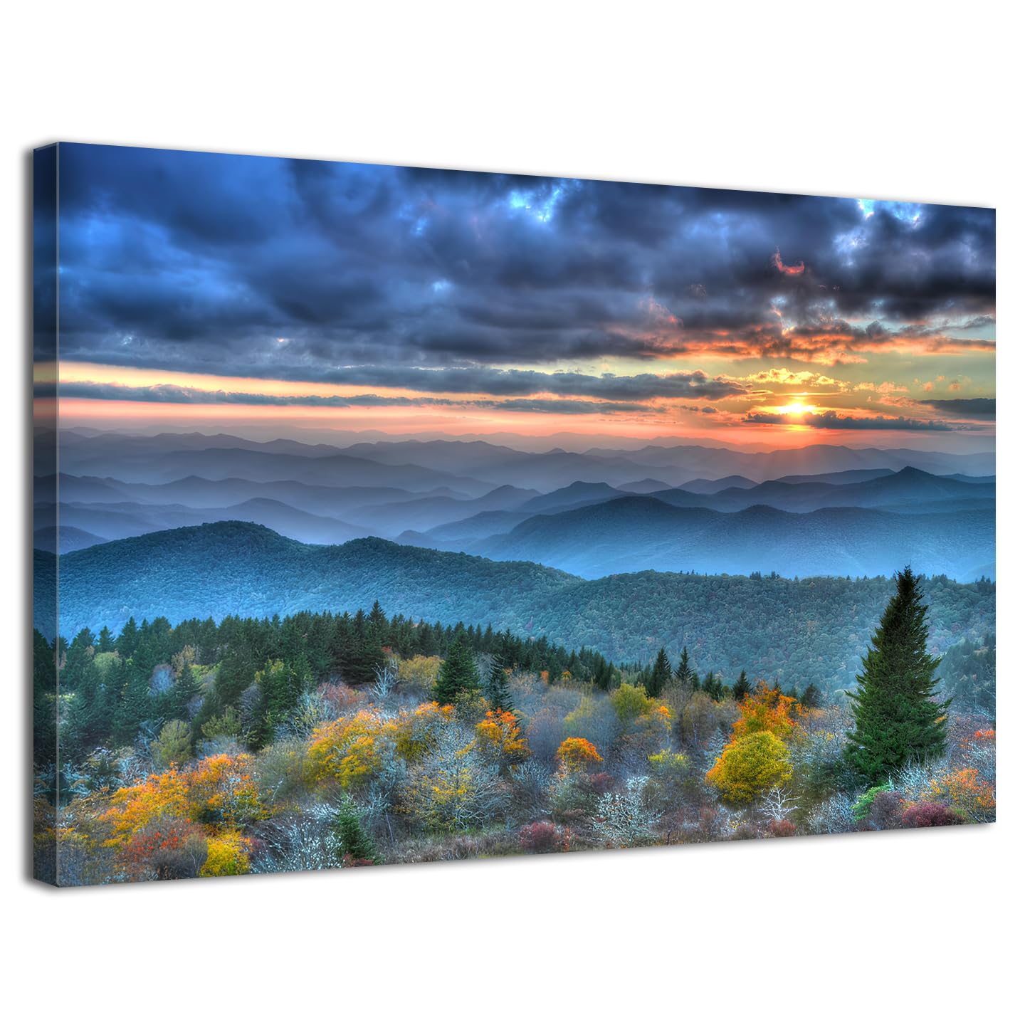 Blue Ridge Mountains Wall Art for Living Room Decor Sunrise Smoky Mountains Pictures Nature National Park Poster Panoramic Forest Landscape Canvas Prints Painting for Bedroom Office Decoration 12x16"