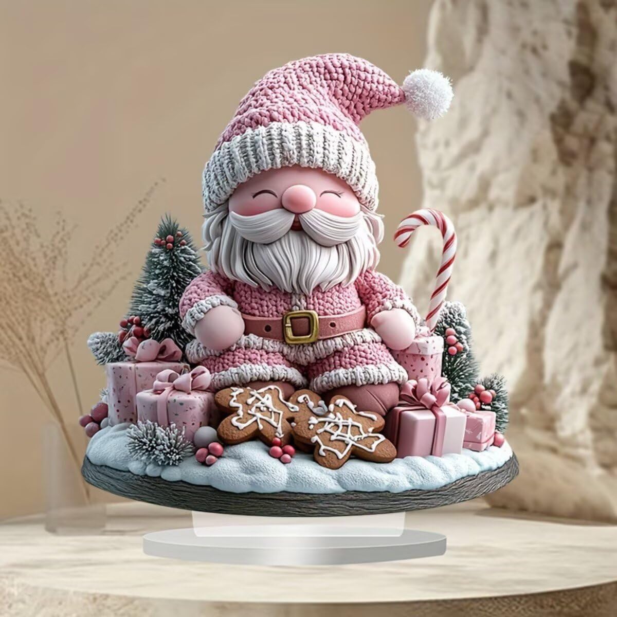 Pink Santa Claus Acrylic Desktop Decoration, Suitable for Home Décor in Living Room or Office. Idea Gift Choice: Halloween, Christmas, Birthday, Anniversary, Valentine's Day, Celebrations