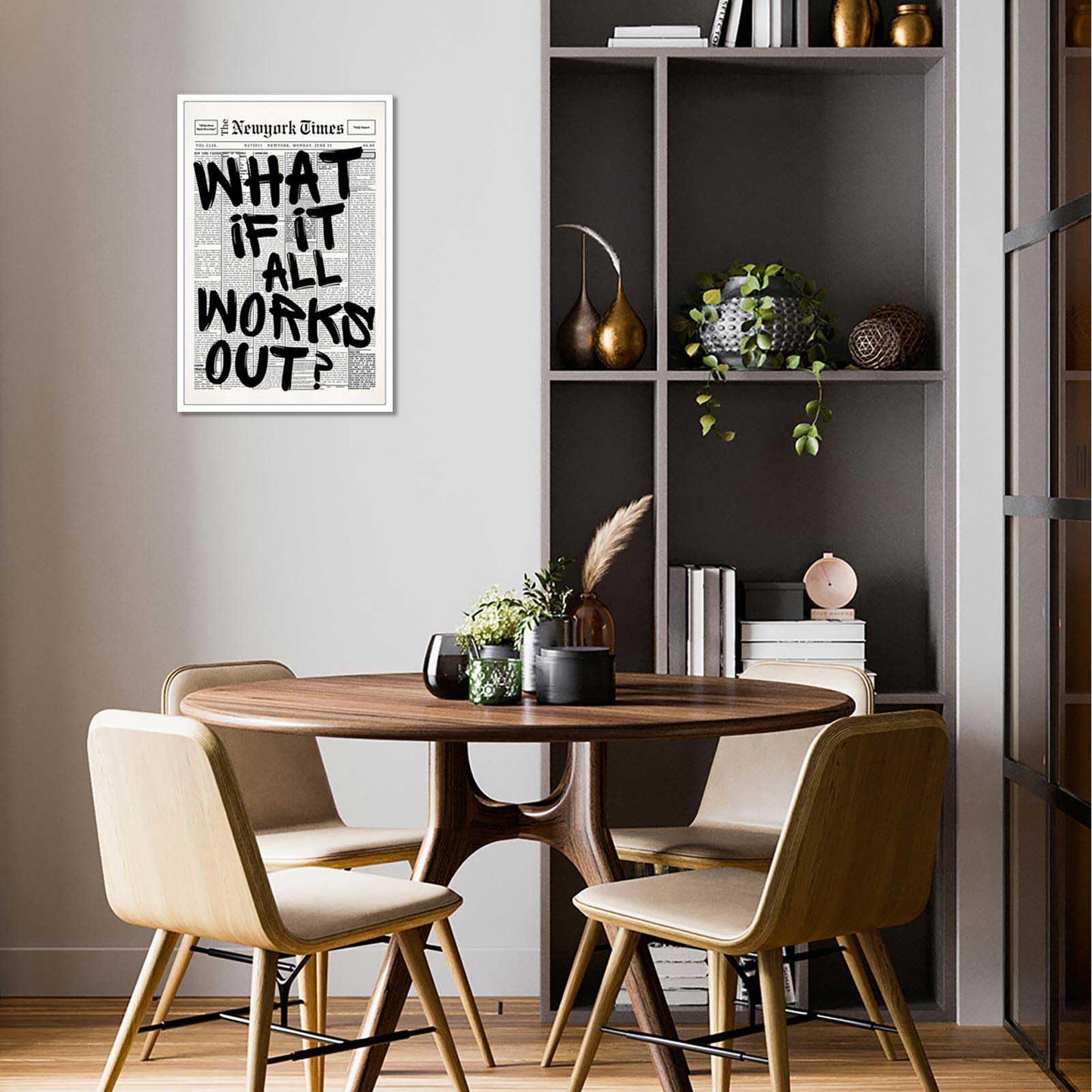 Retro Black And White Newspaper Poster What If It All Works Out Canvas Wall Art Positive Affirming Quote Minimalist Prints Painting For Home Bedroom Dorm Wall Decor 12x16in Unframed
