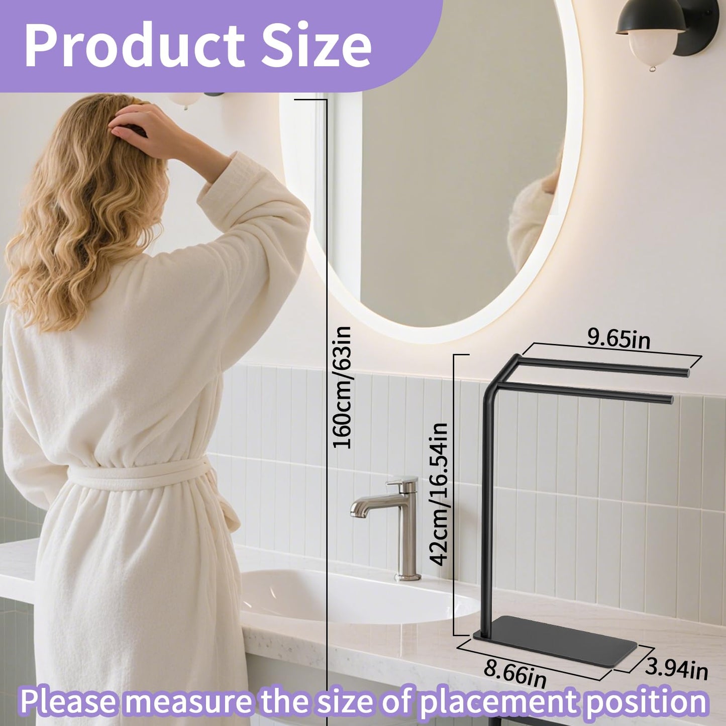 LSK Hand Towel Stand, Black Bathroom Towel Holder Stand, Curved F-Shaped Countertop Towel Stand with Heavy Base, 16.6 Inch