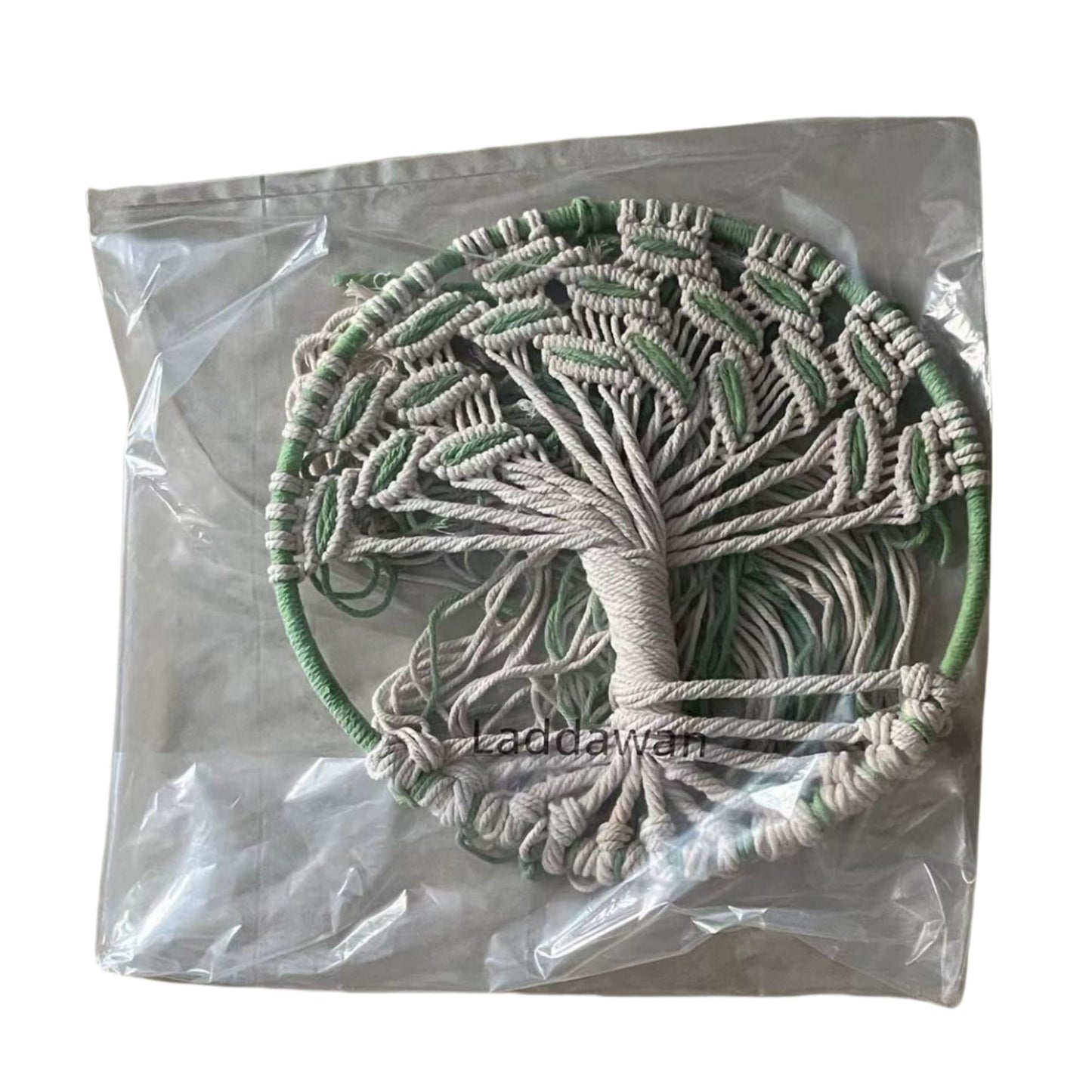 laddawan Macrame Wall Hanging Green and White Tree of Life Wall Art Decoration Home Decor Dream Catcher (X-Large)