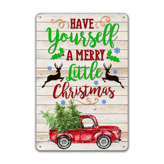 Christmas Metal Sign - 8x12 Inch Vintage "Have Yourself a Merry Little Christmas" Quote Wall Art Decor - Festive Farmhouse Holiday Decoration for Home, Cabin, Kitchen, Bar - Rustic Xmas Gifts