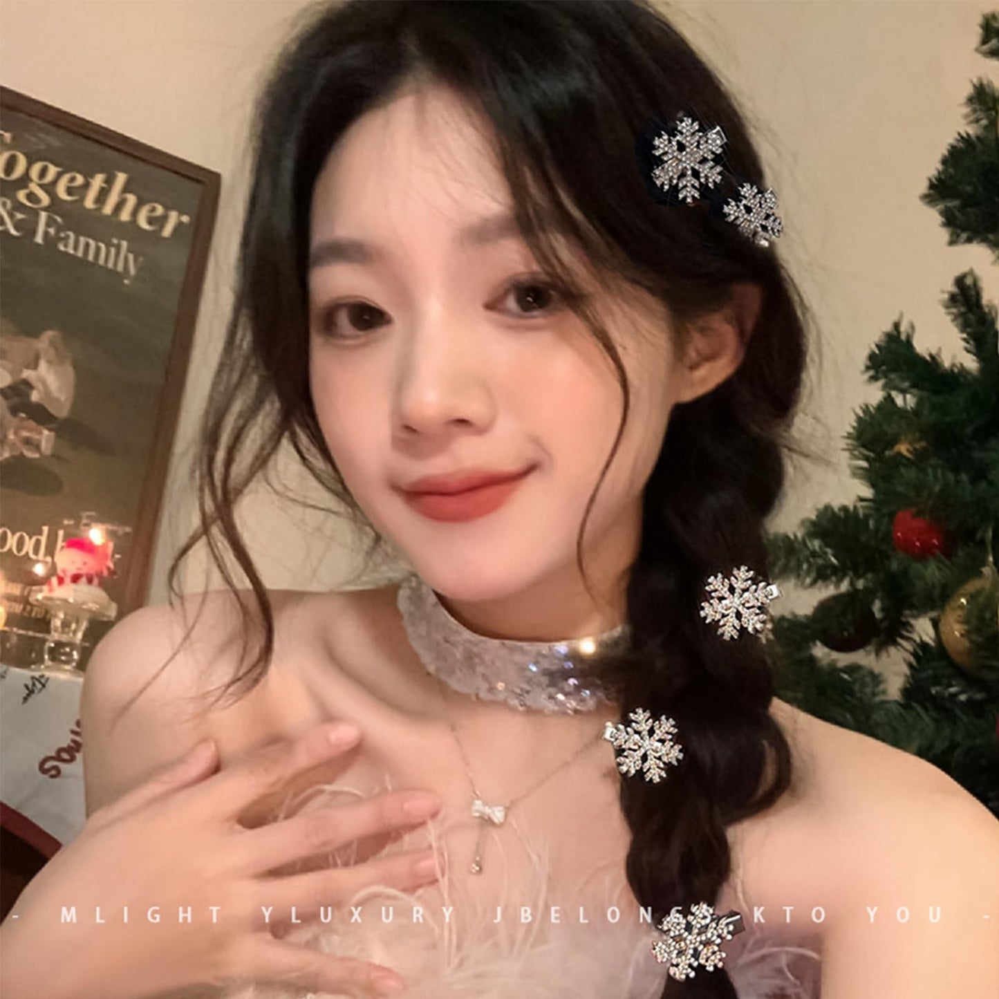 Sparkly Rhinestone Snowflake Hair Clip Hair Barrettes, Christmas Metal Alligator Clips Hair Accessories for Women Princess Long Thick Hair Winter Xmas Hairpins Christmas Party Gifts