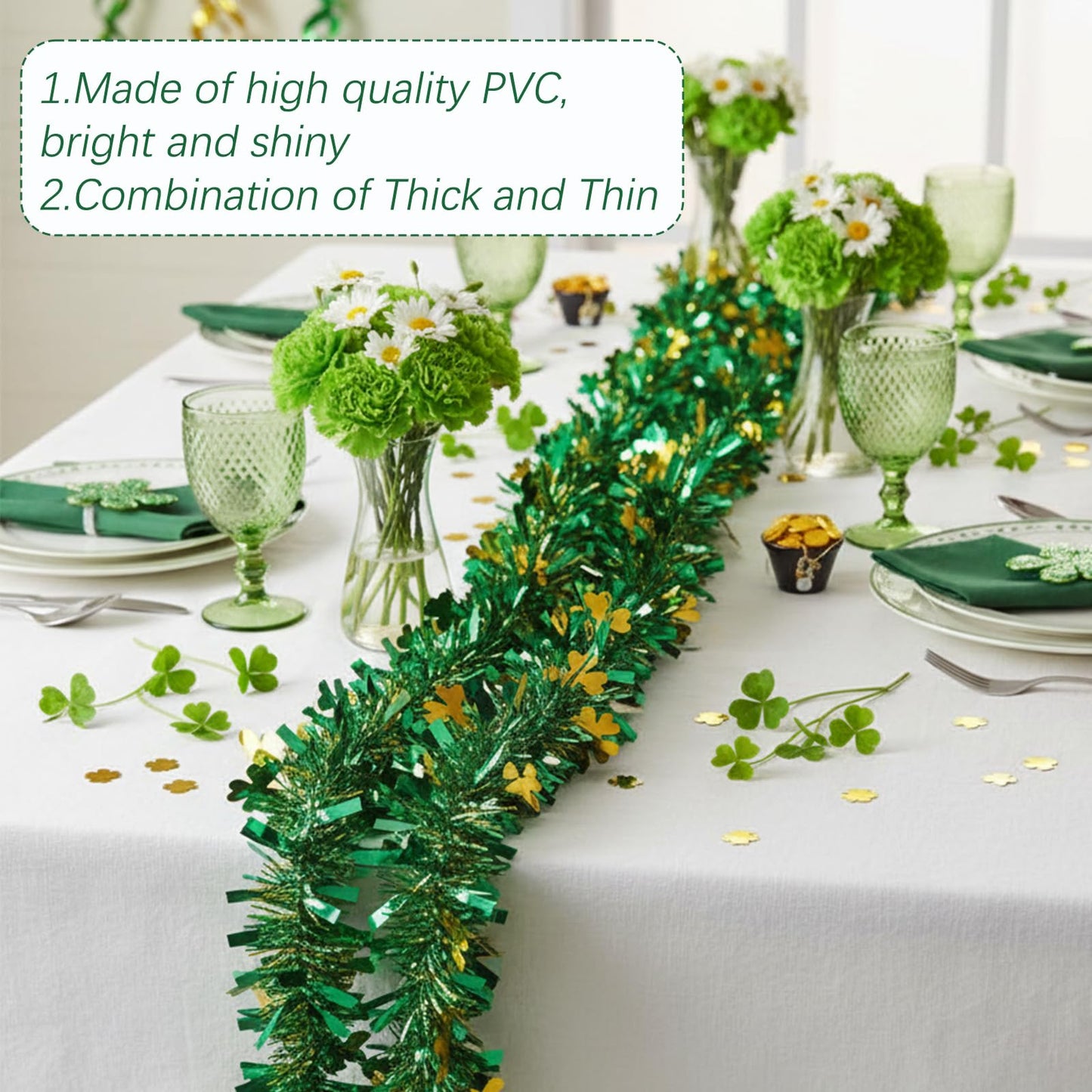 JFBNXB St Patricks Day Garland, St Patricks Day Decorations for Home and Party, 12 Meters Long Green Shamrock Festive Decor, St Patricks Day Party Supplies