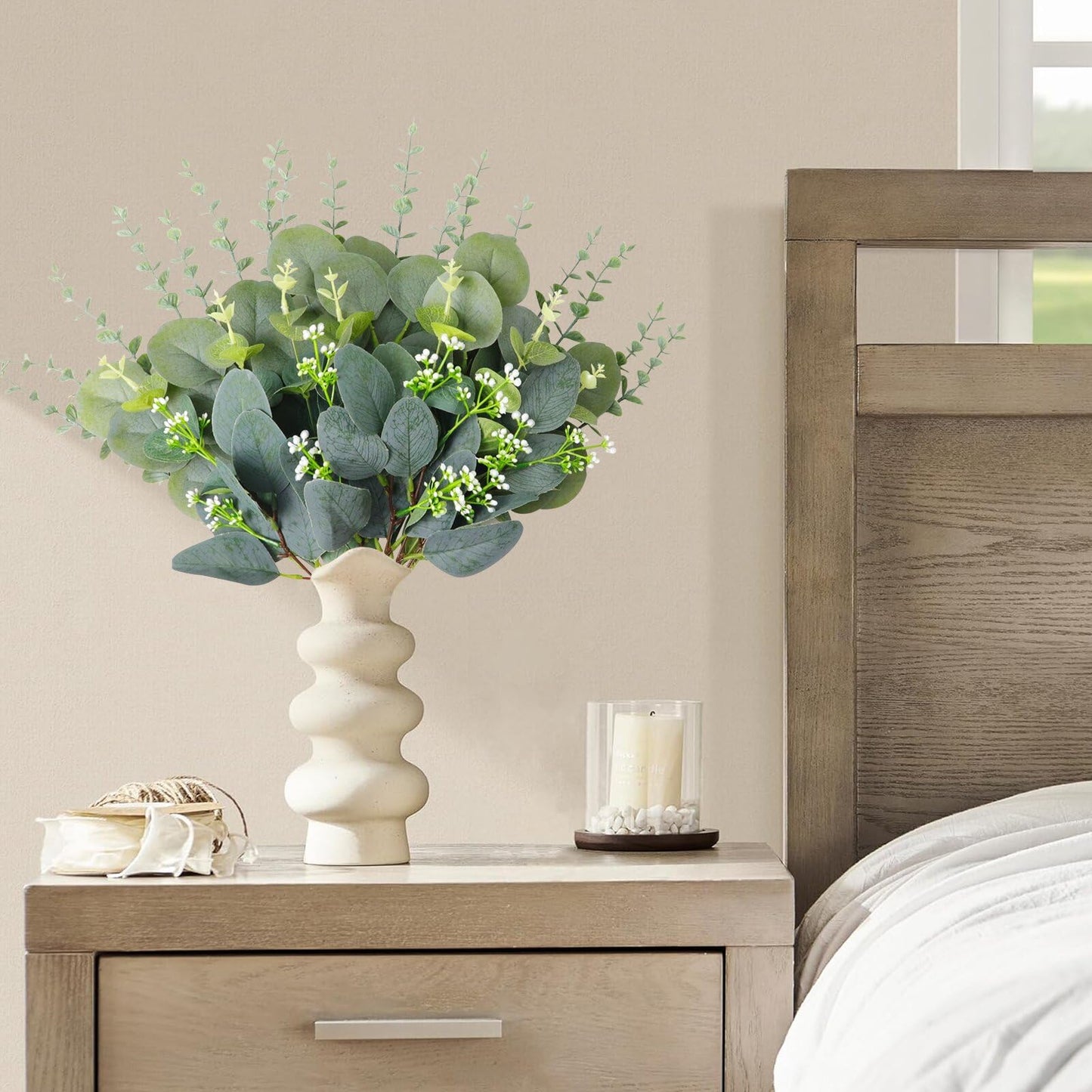 FENYUAN Eucalyptus Stems Bulk 30 Pcs, 4 Kinds Mixed Artificial Silver Dollar Eucalyptus Leaves Bundle Faux Greenery Branches for Wedding Vase Bouquet Floral Arrangement Centerpiece Home Decor
